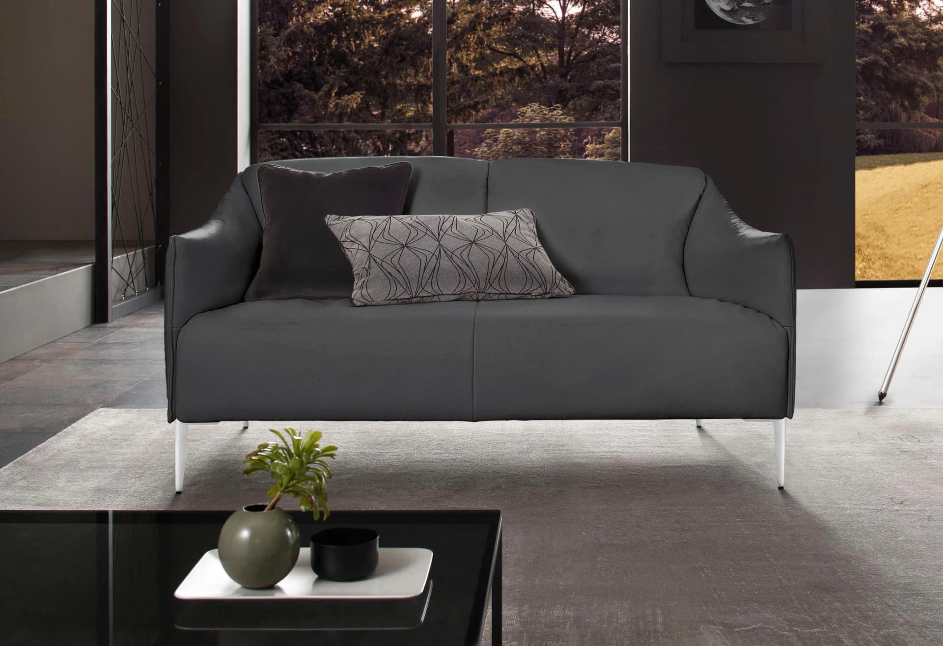 W.SCHILLIG 2-Sitzer Ledersofa „sally“ Graphit