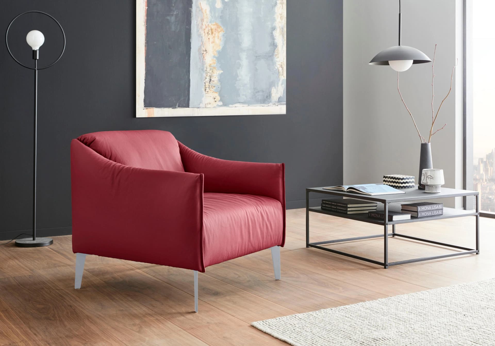 W.SCHILLIG Cocktailsessel Sally Ruby Rot Leder