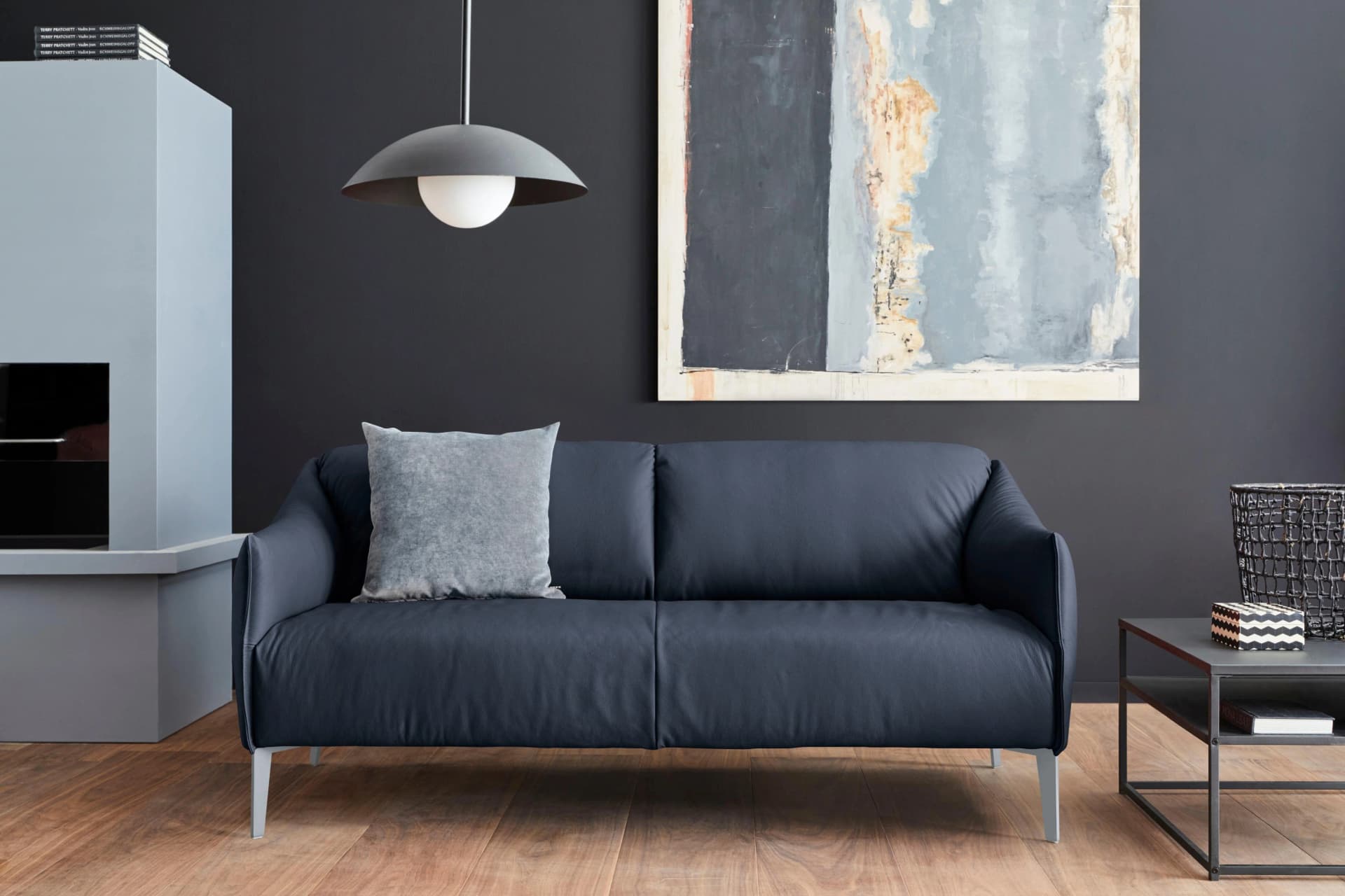 2,5-Sitzer Ledersofa Sally Blau Longlife Xtra-Leder