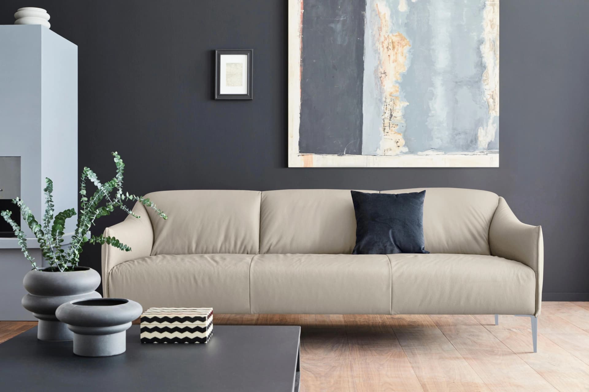 W.SCHILLIG Sally 3-Sitzer Sofa Grau Longlife Leder