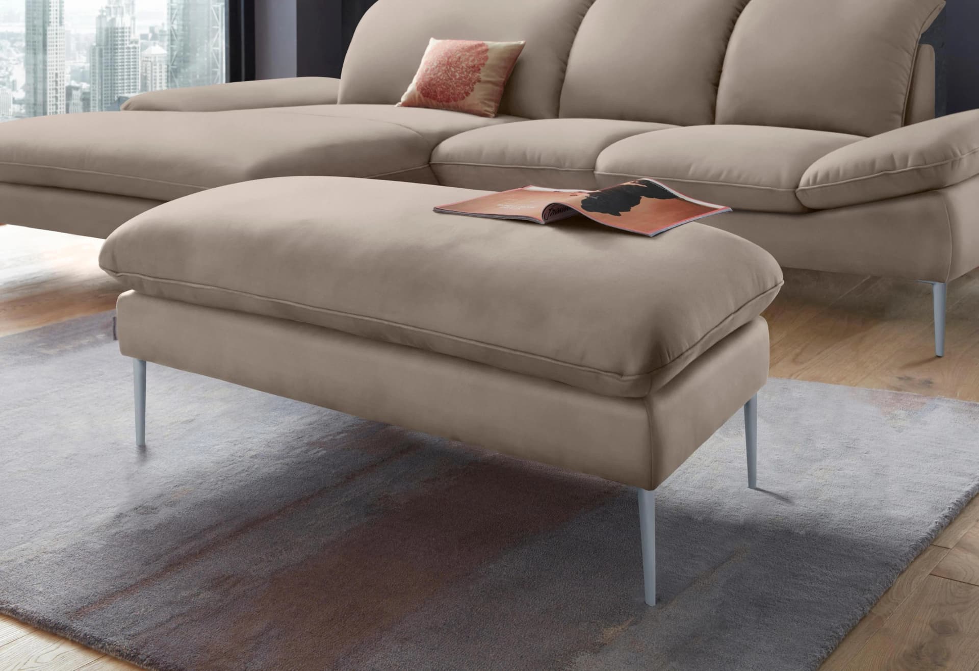 W.SCHILLIG Hocker enjoy&MORE Leder Braun Silber Matt