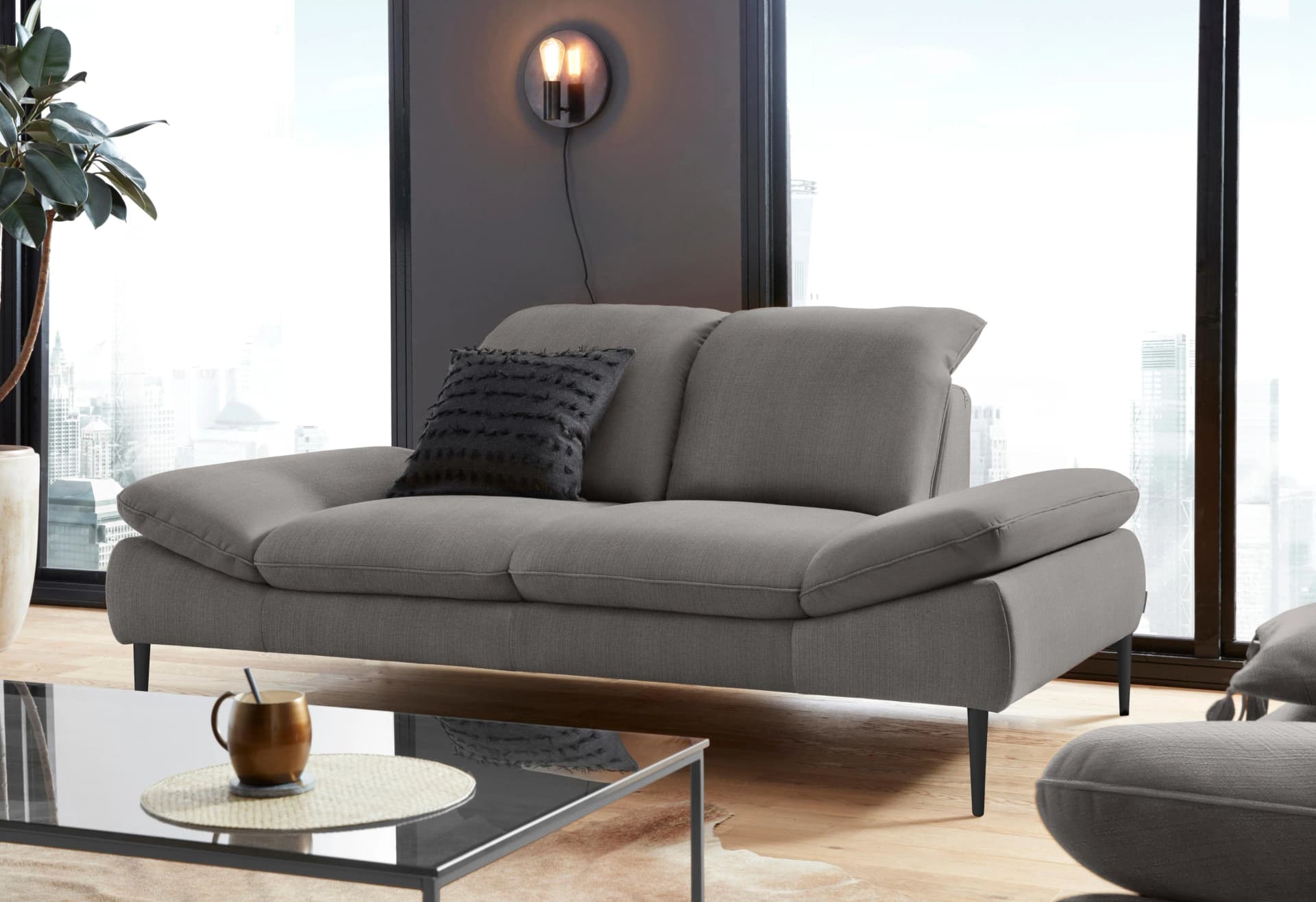 W.SCHILLIG enjoy&MORE 2,5-Sitzer Sofa Grau mit Sitztiefenverstellung