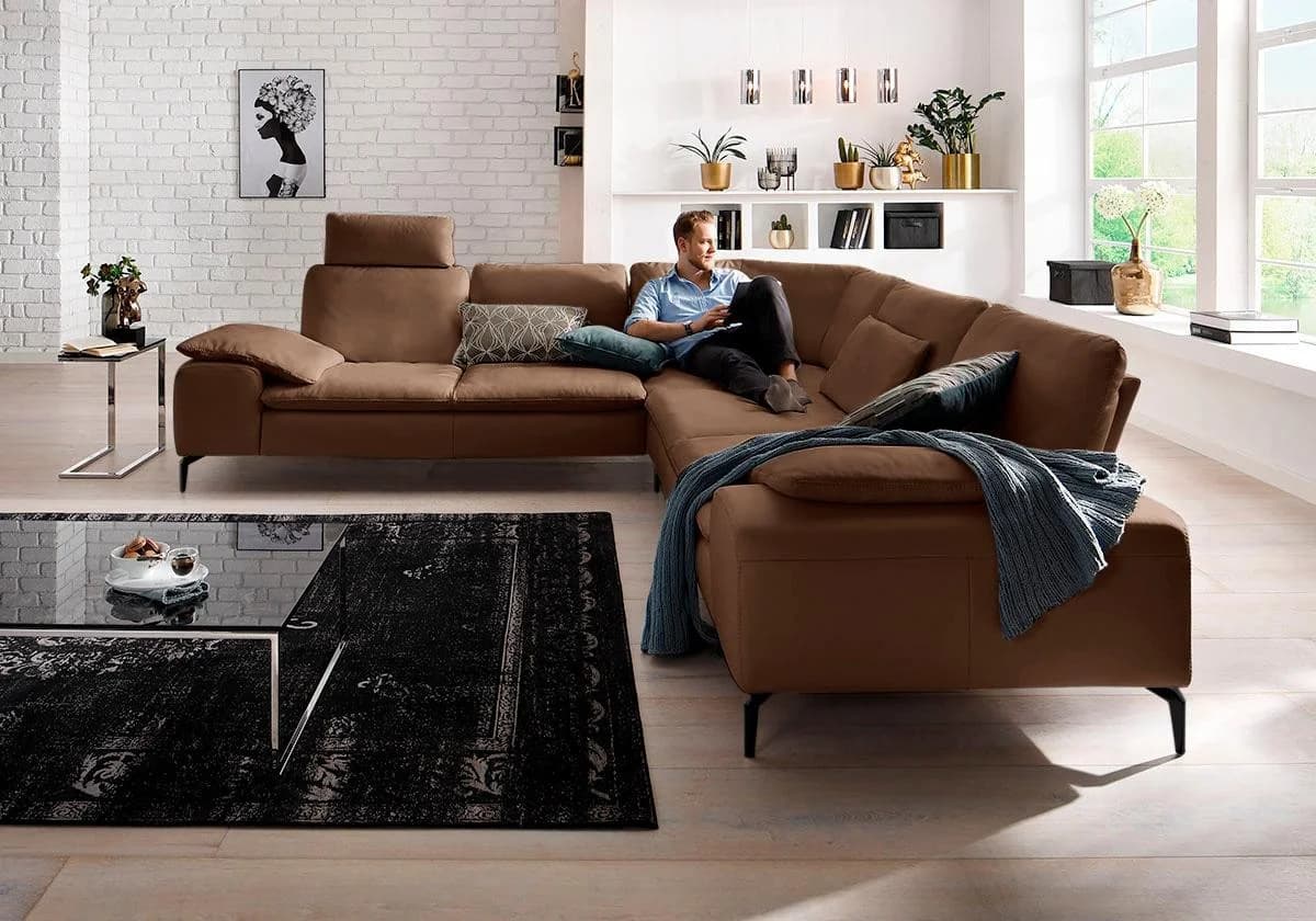 W.SCHILLIG Ecksofa valentinoo L-Form Leder Braun Vintage
