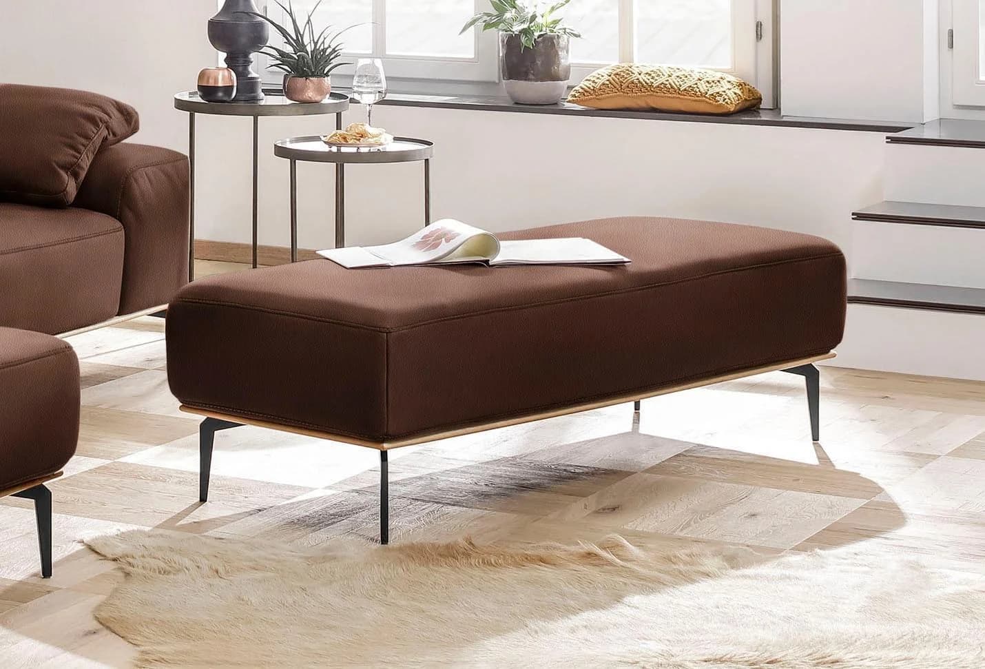 W.SCHILLIG Polsterhocker run Leder Macchiato Schwarz