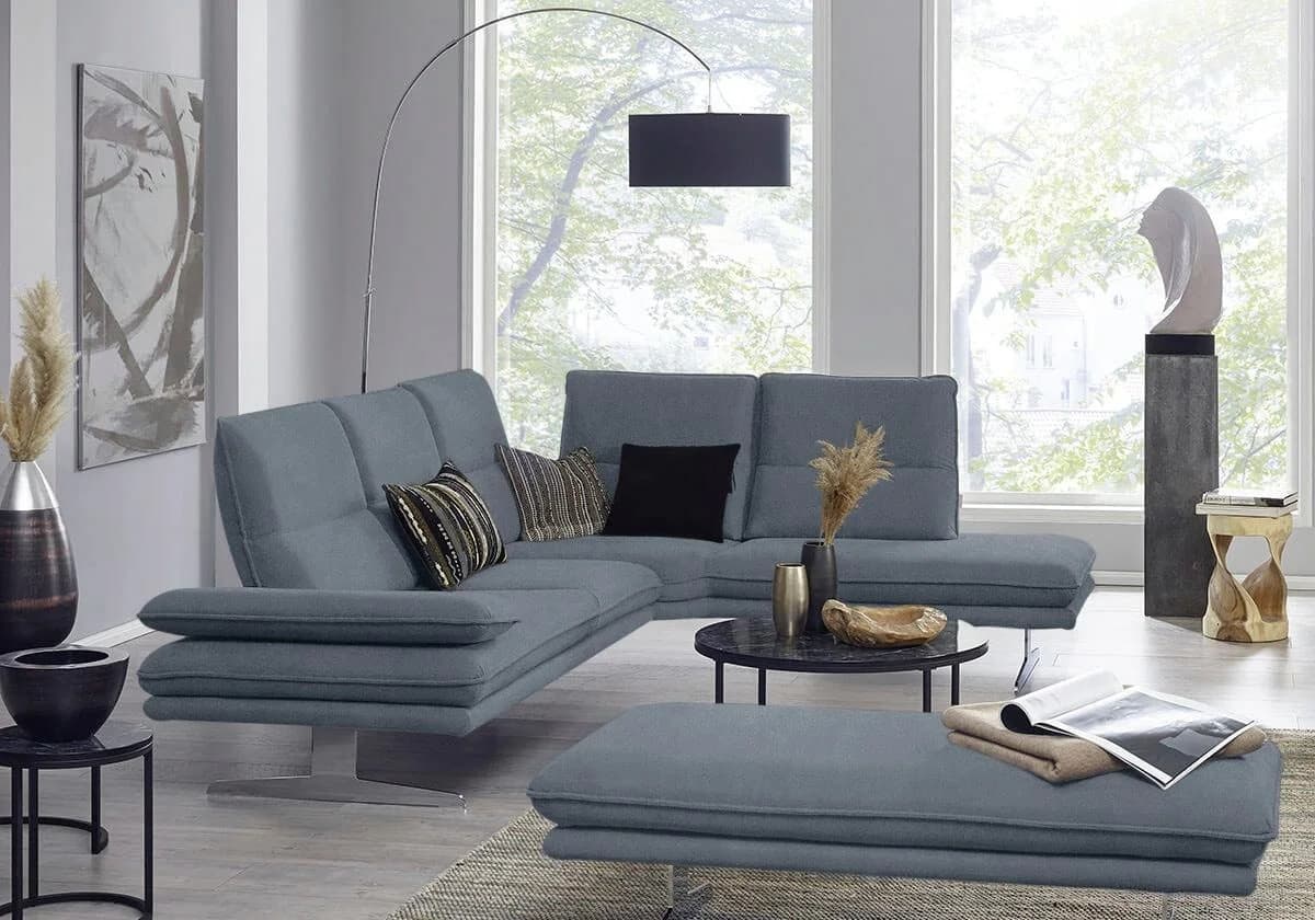 W.SCHILLIG Ecksofa Broadway Blau Longlife Xtra-Leder mit Sitztiefenverstellung