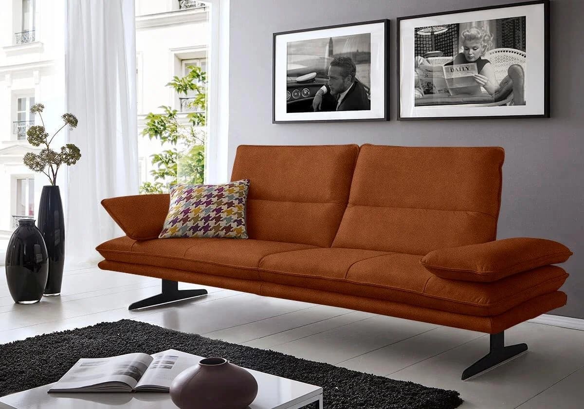 W.SCHILLIG Broadway Designsofa Cognac Leder mit Sitztiefenverstellung