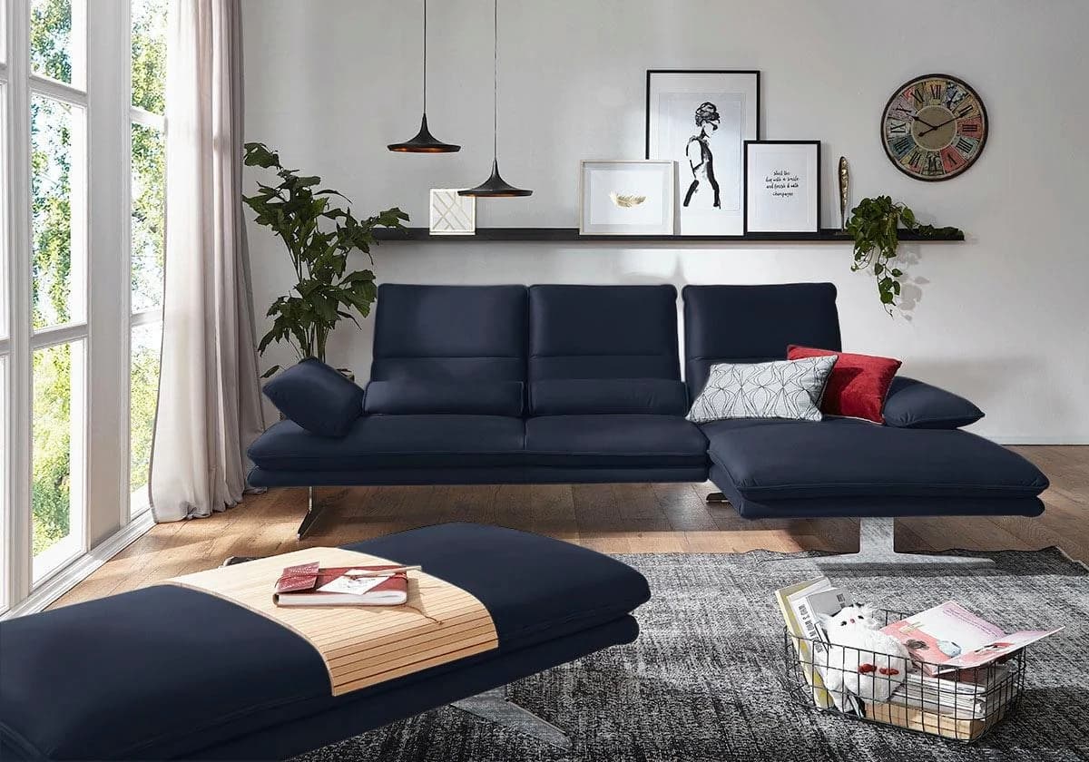 W.SCHILLIG Ecksofa broadway L-Form blau Longlife Leder
