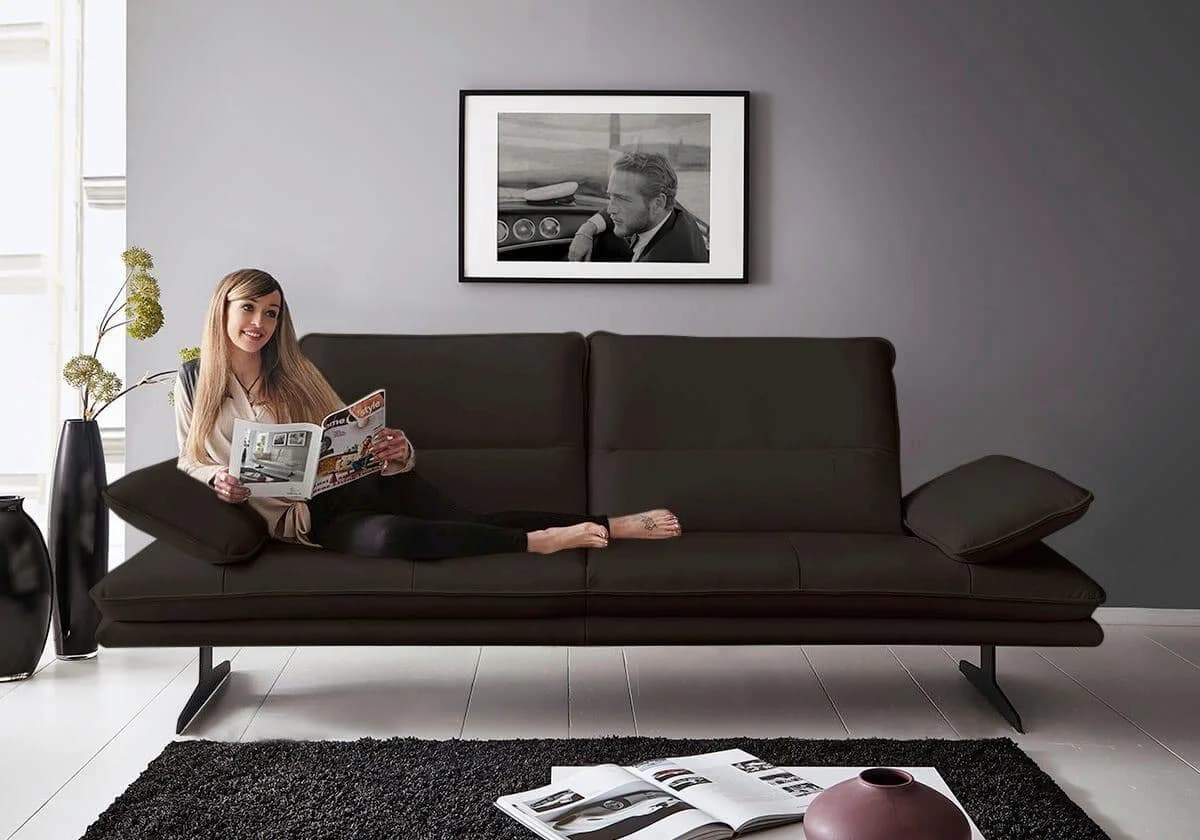 W.SCHILLIG Broadway Designsofa 2,5-Sitzer Braun Leder mit Sitztiefenverstellung