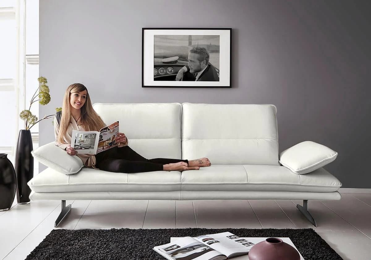 W.SCHILLIG Broadway Designsofa 2,5-Sitzer Grün Leder Sitztiefenverstellung