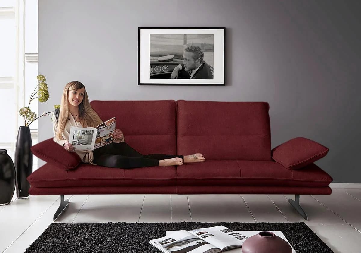 W.SCHILLIG Broadway Designsofa 2,5-Sitzer Burgundy Leder mit Verstellfunktion