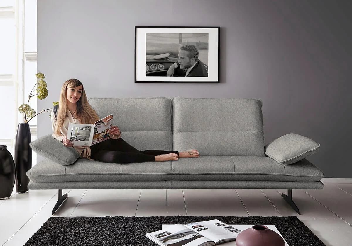W.SCHILLIG Broadway 2,5-Sitzer Sofa Grau mit Sitztiefenverstellung