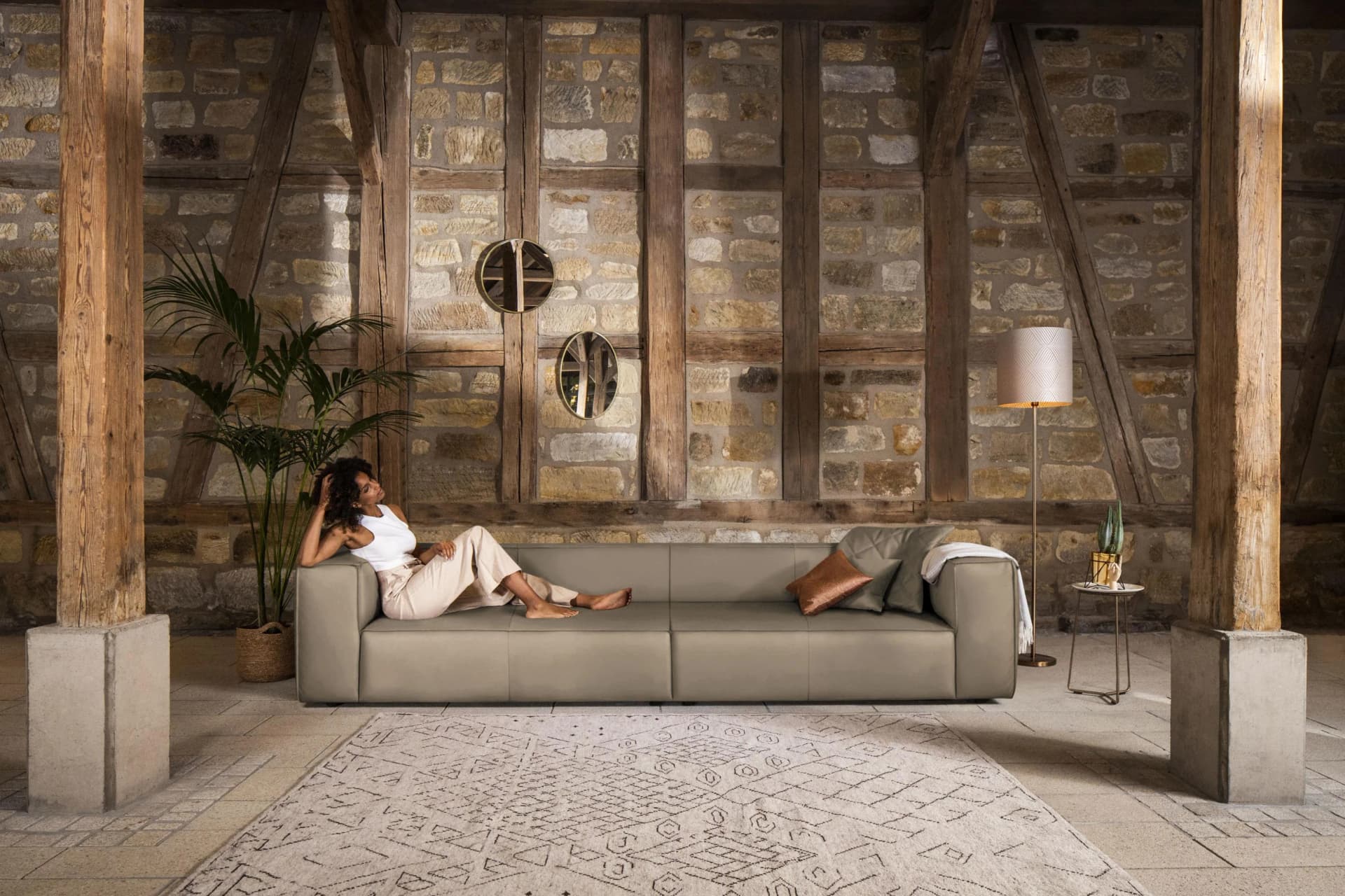 W.SCHILLIG 4-Sitzer Sofa around-the-block Braun Leder