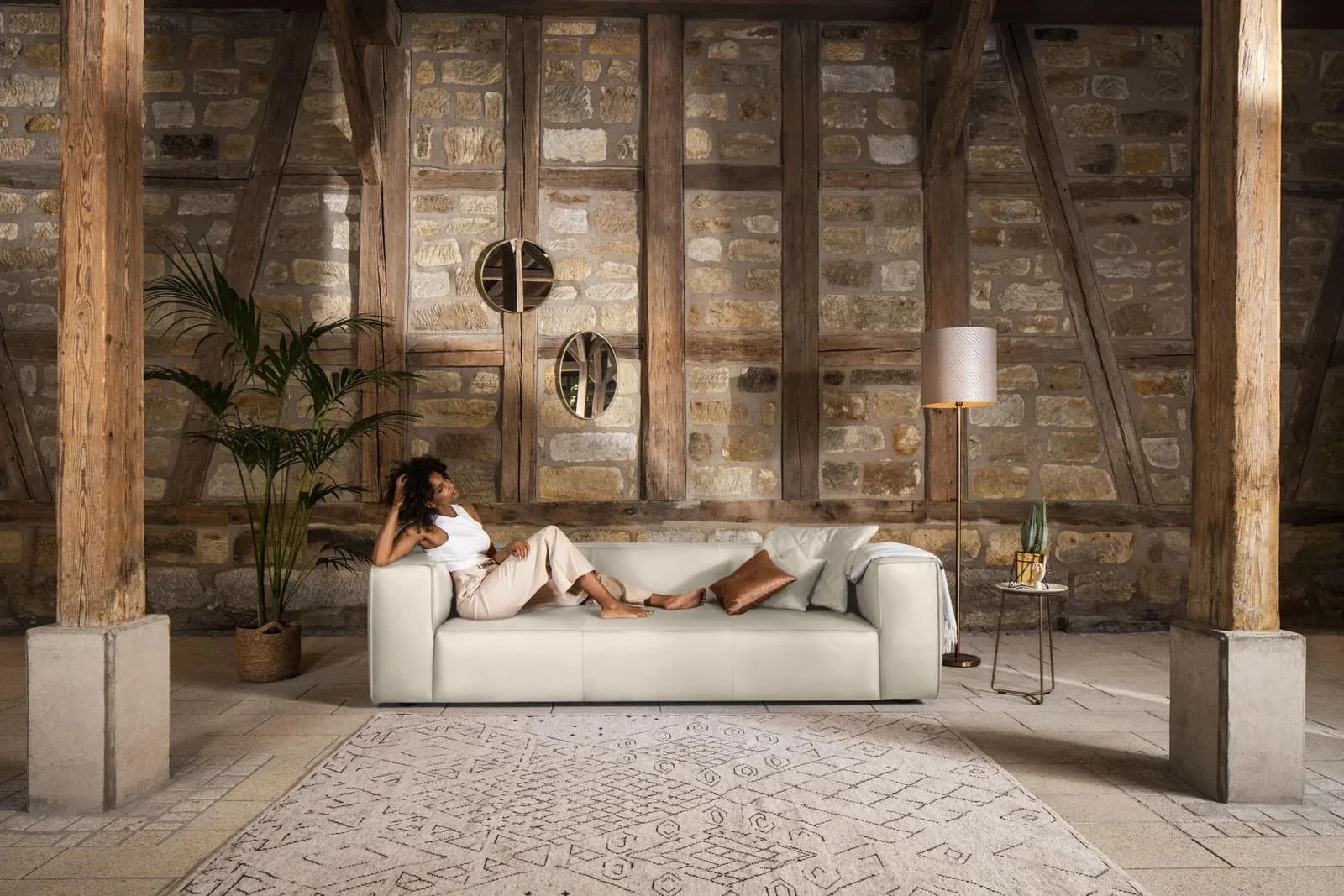 W.SCHILLIG 3-Sitzer Sofa around-the-block Grau Leder