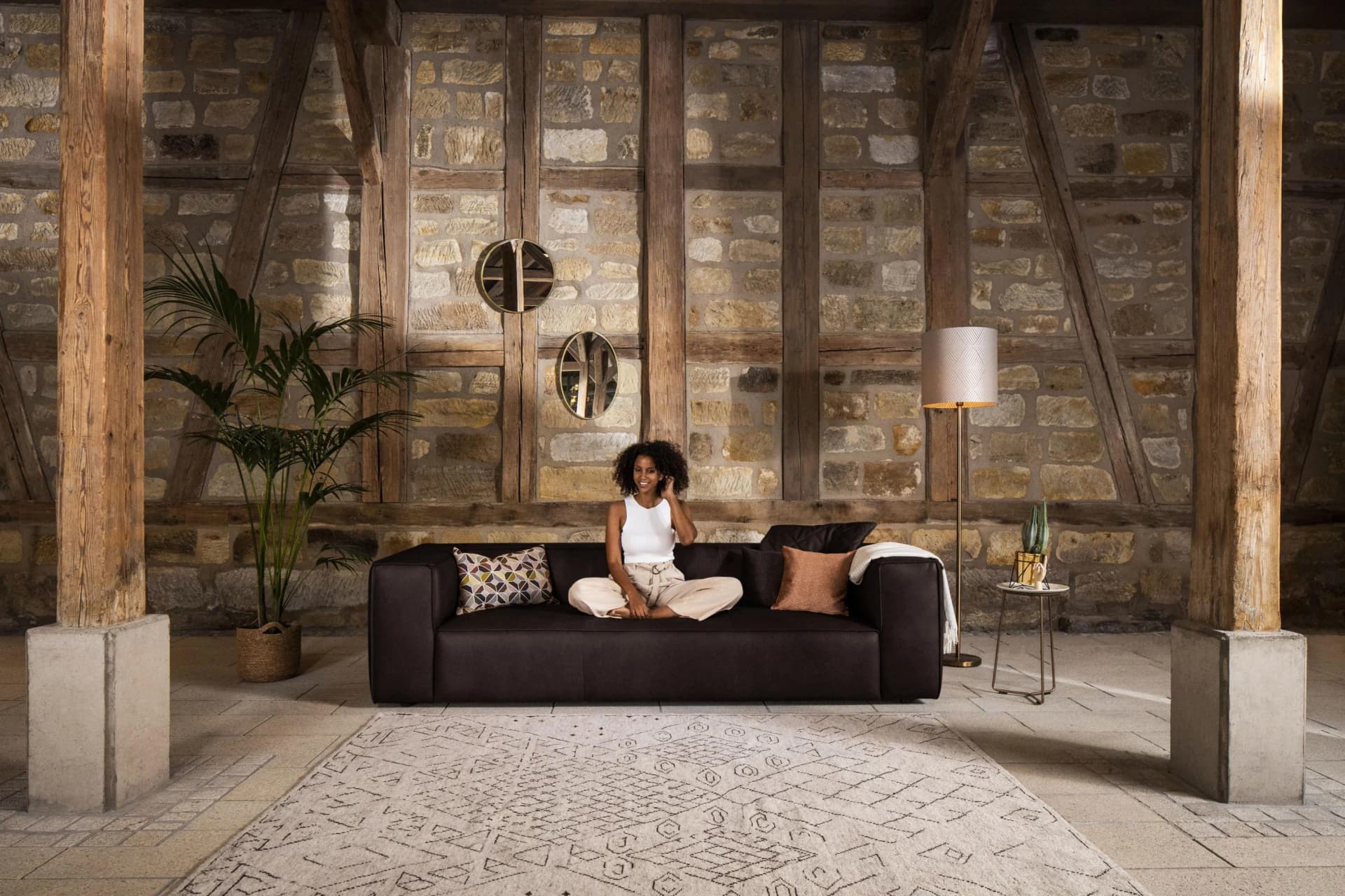W.SCHILLIG 3-Sitzer Sofa around-the-block Mocca Leder