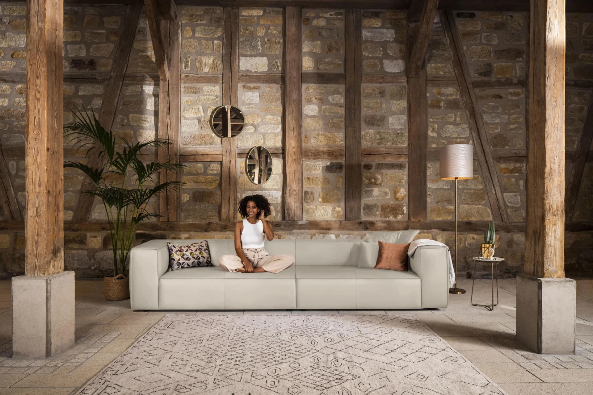 W.SCHILLIG 4-Sitzer Sofa around-the-block Grau Leder