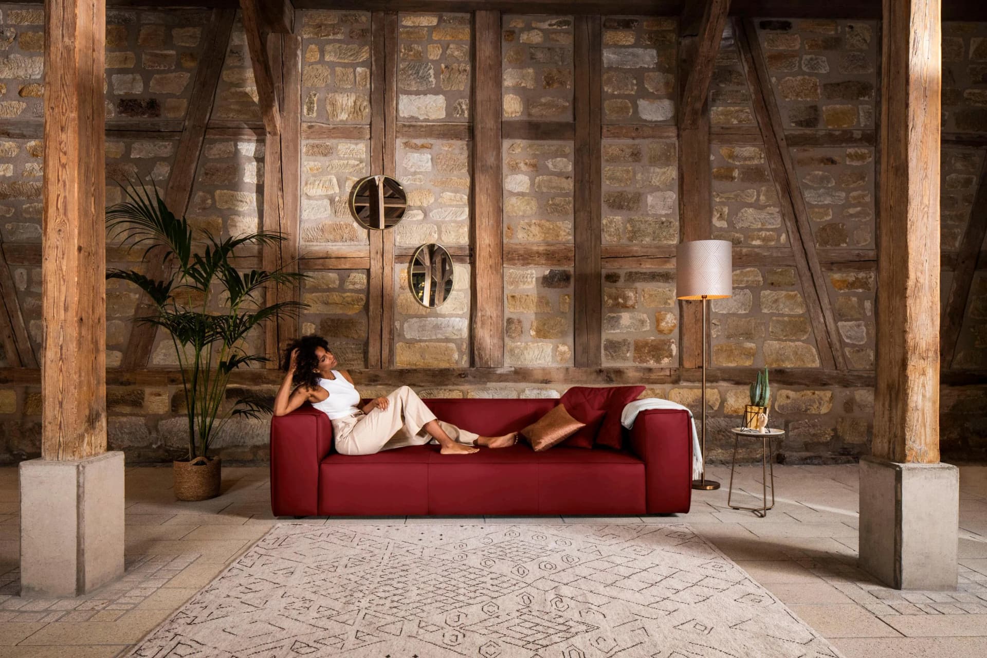 W.SCHILLIG 3-Sitzer Sofa around-the-block Ruby Rot Leder