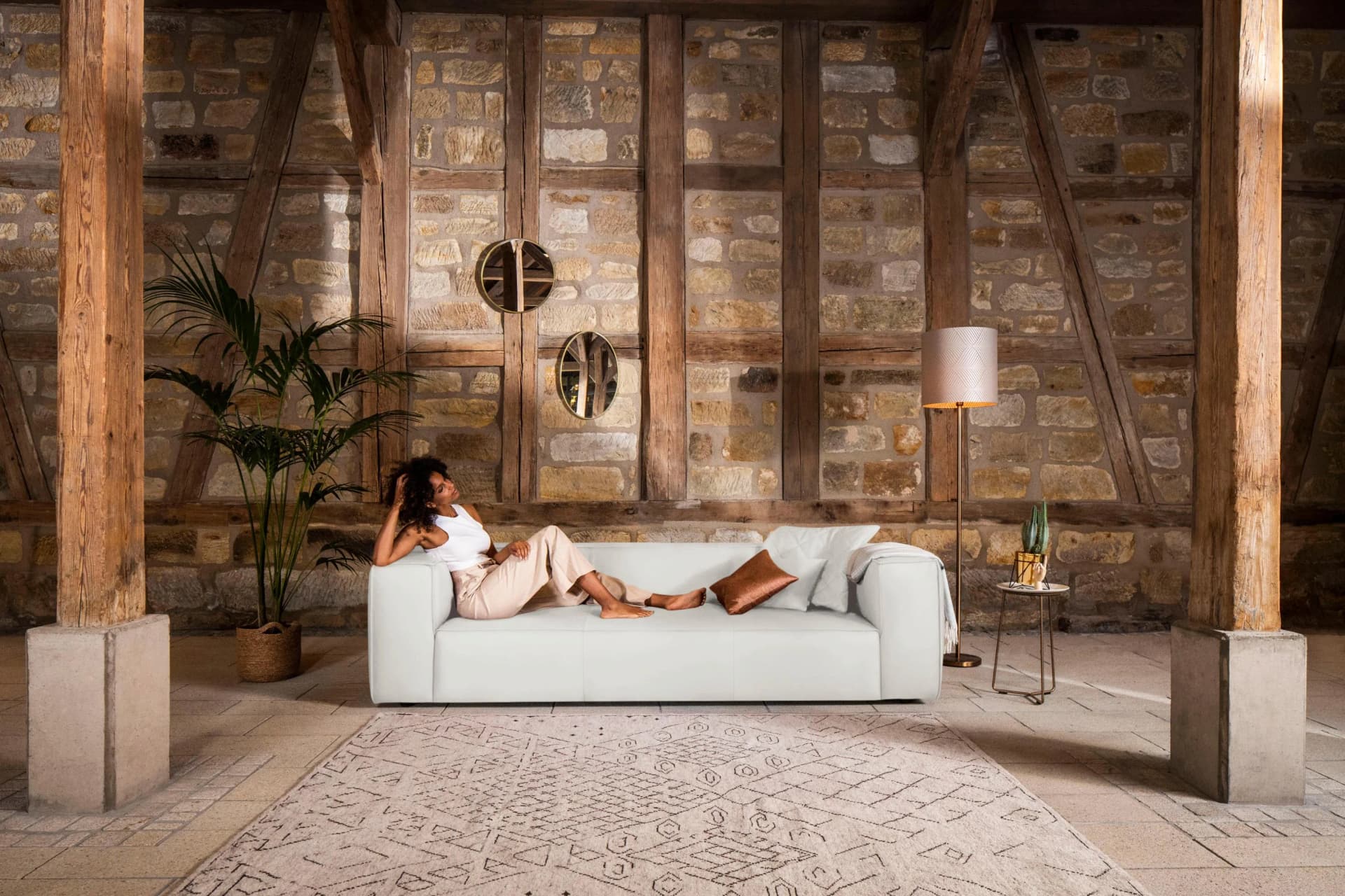 W.SCHILLIG 3-Sitzer Sofa around-the-block Weiß Leder