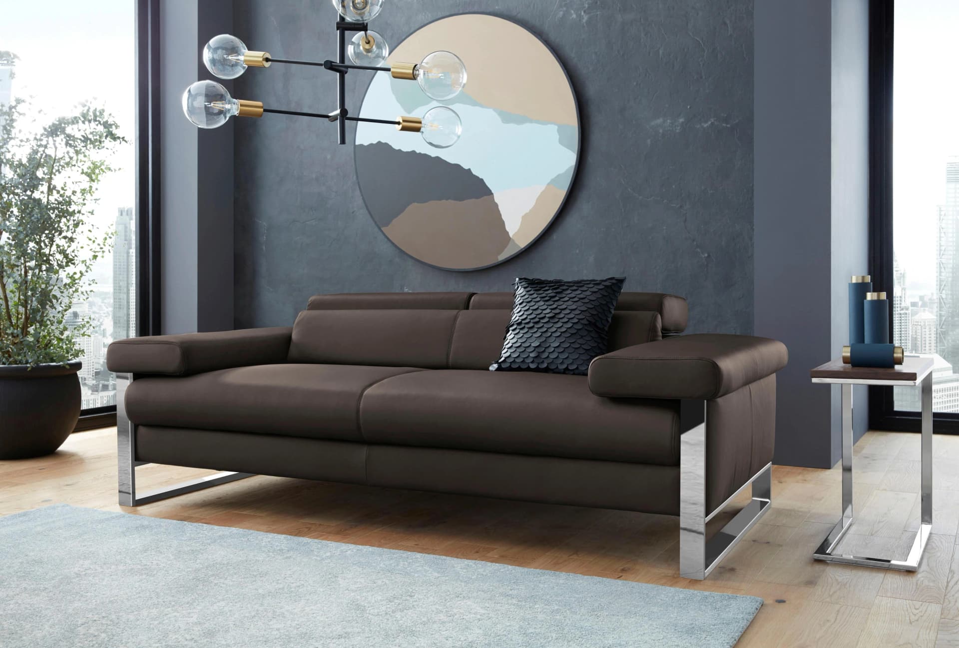 W.SCHILLIG finn 2-Sitzer Sofa Braun mit motorischer Verstellung