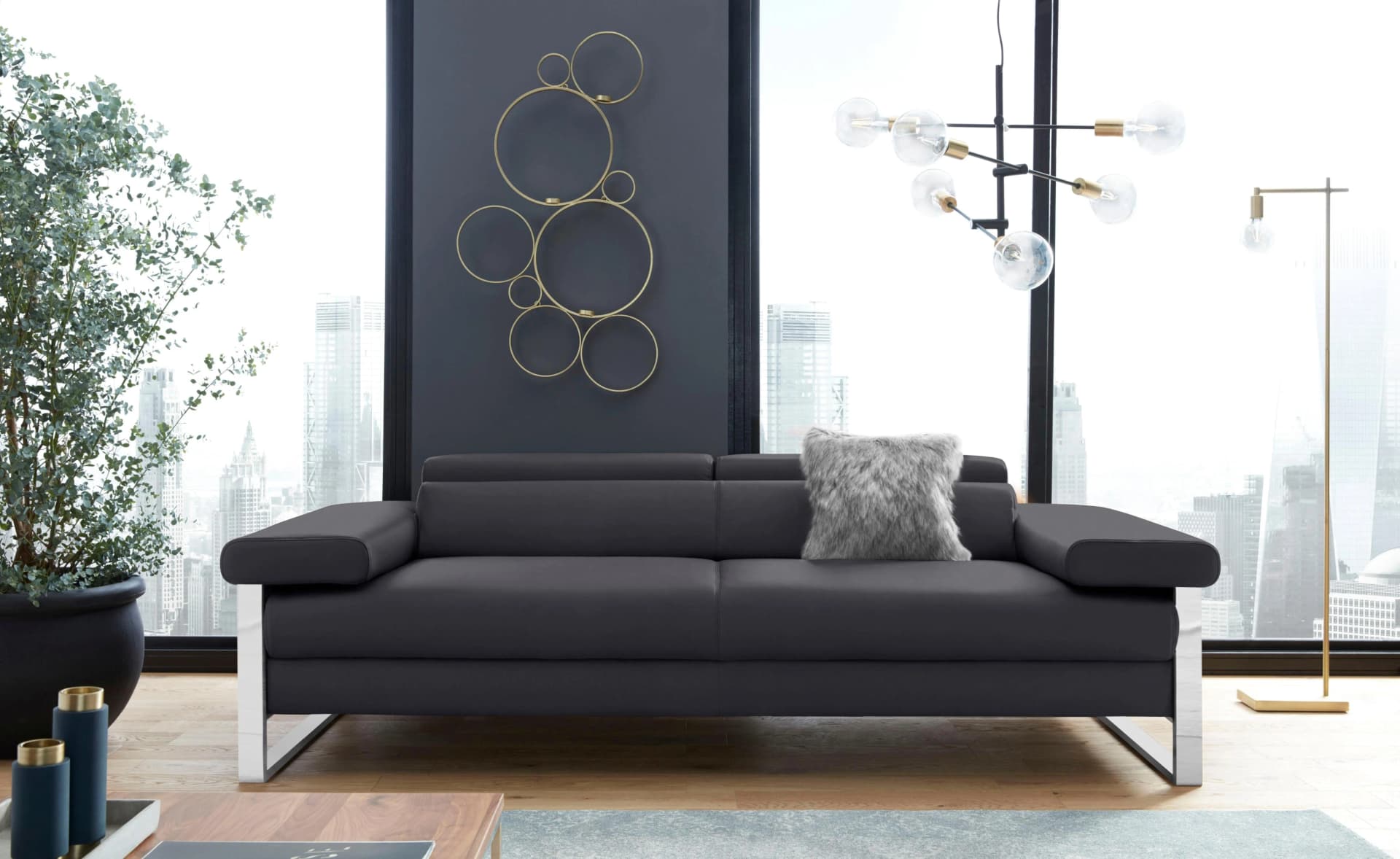 W.SCHILLIG finn 2-Sitzer Sofa Grau Motorisch Verstellbar
