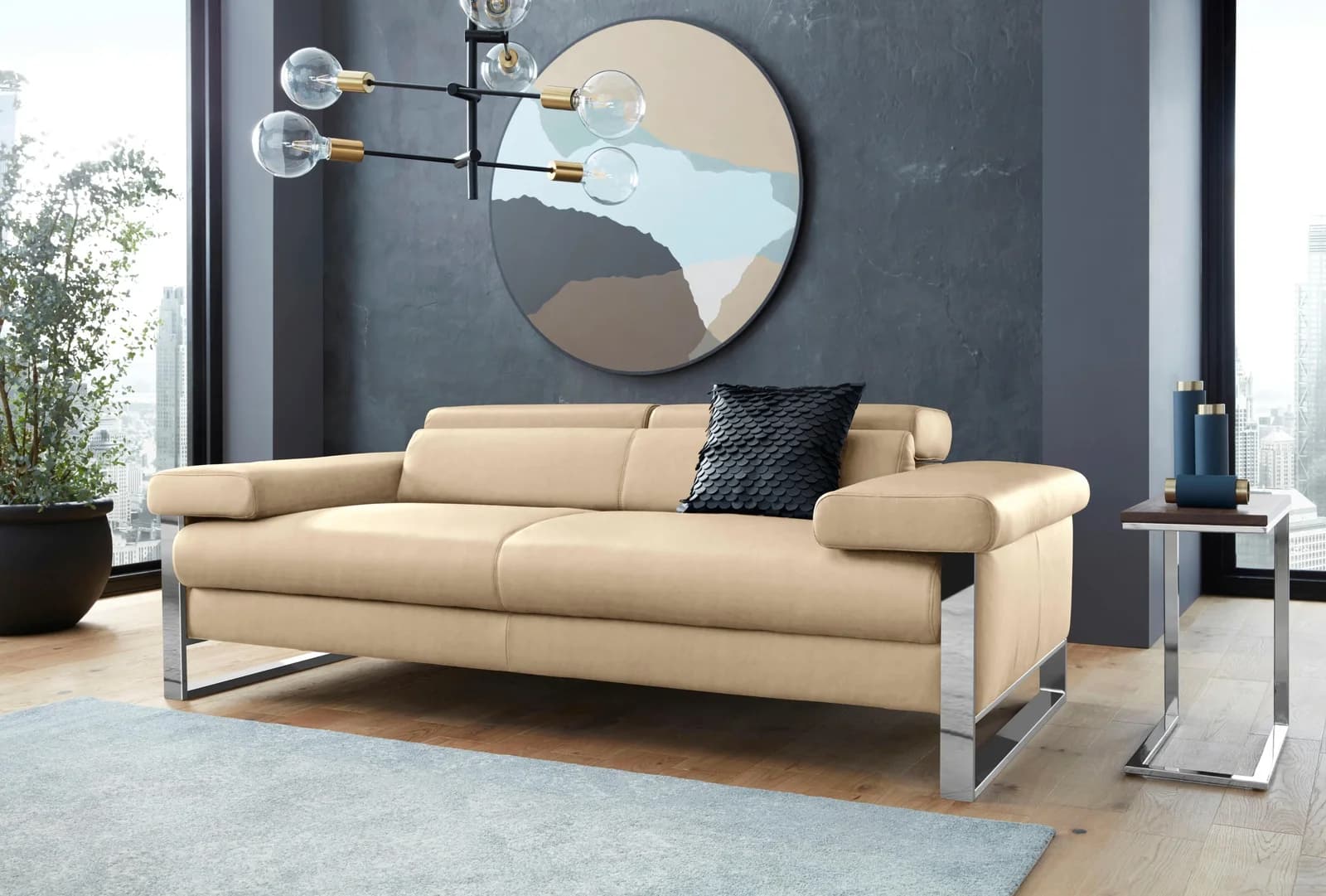 W.SCHILLIG finn 2-Sitzer Sofa Beige Motorisch Verstellbar