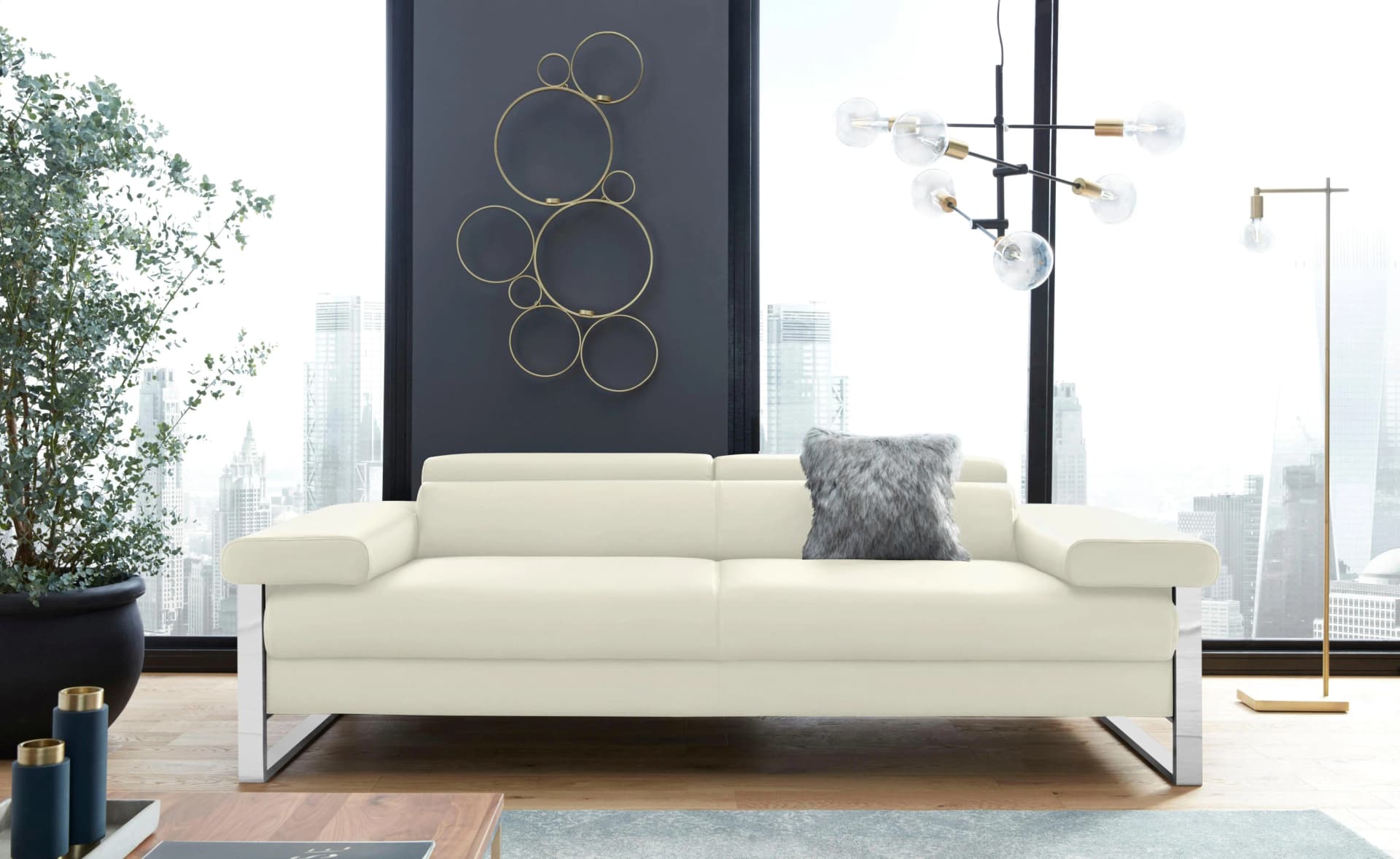 W.SCHILLIG finn 2-Sitzer Sofa Weiß Leder Motorisch