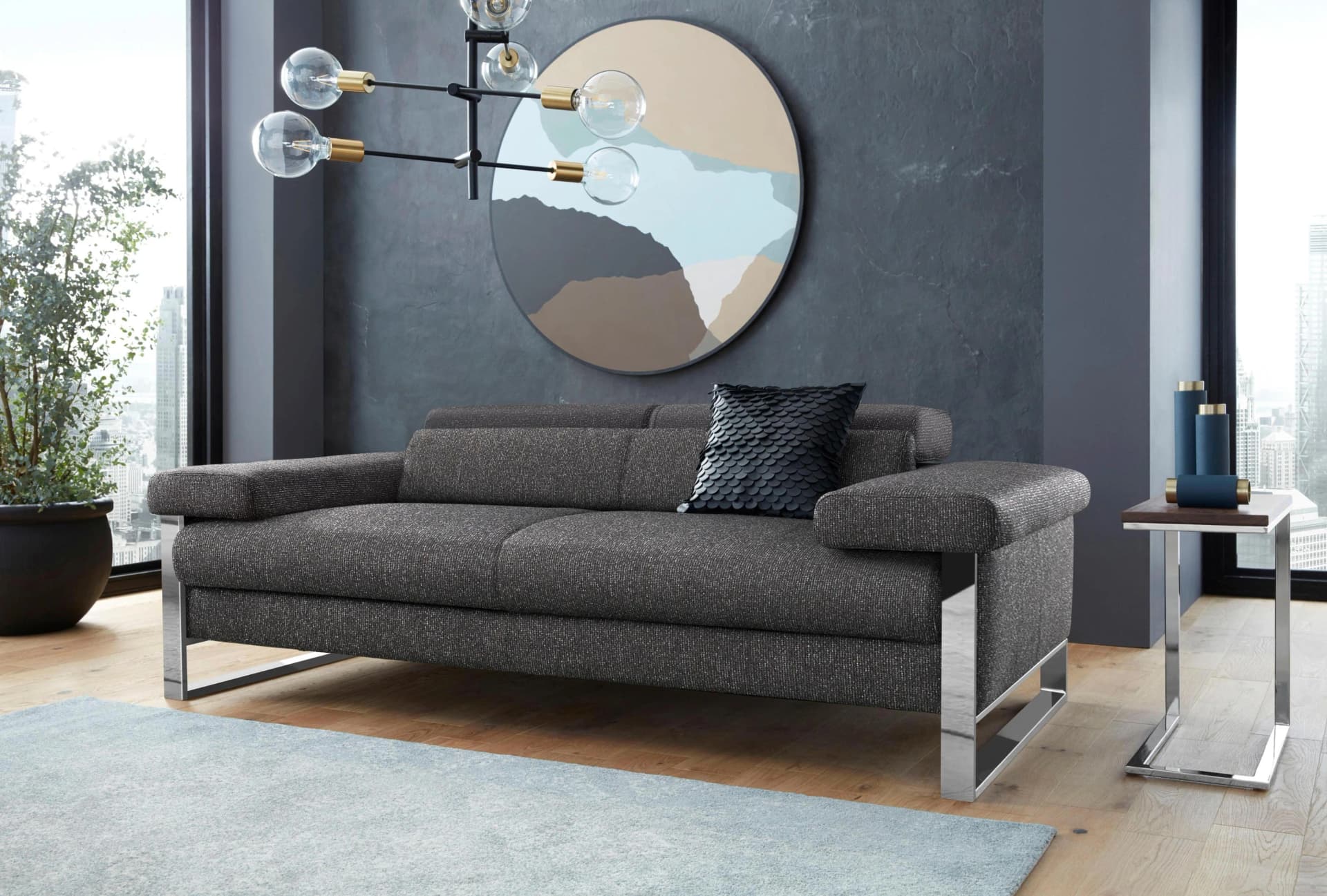 W.SCHILLIG finn 2-Sitzer Sofa Anthrazit mit motorischer Sitztiefenverstellung