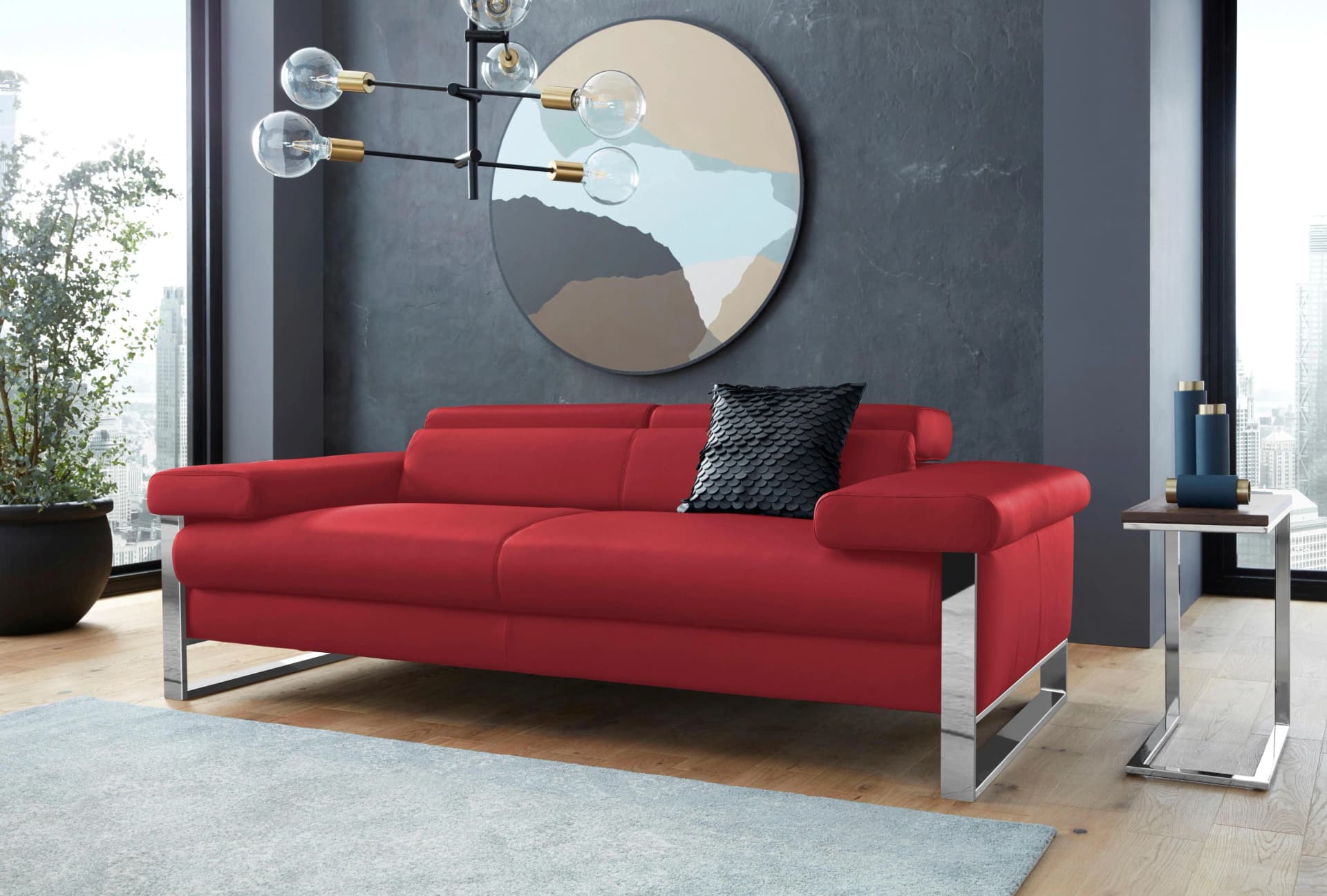 W.SCHILLIG finn 2-Sitzer Sofa Ruby Rot Longlife Leder