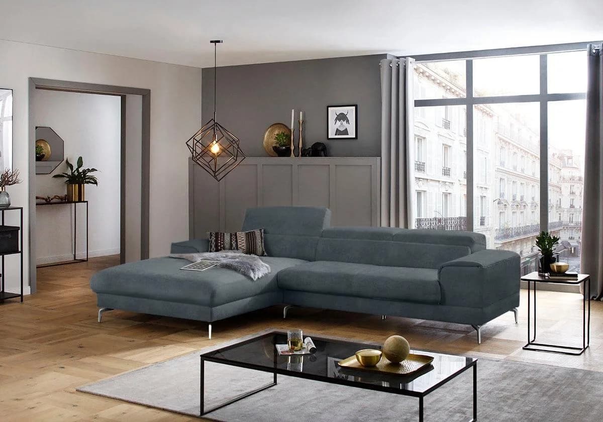 W.Schillig Ecksofa piedroo Marineblau mit Kopfteilverstellung