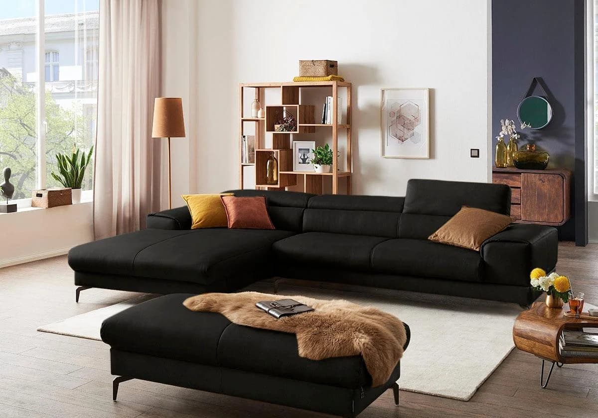W.SCHILLIG Ecksofa piedroo L-Form Schwarz Longlife Leder Motorik