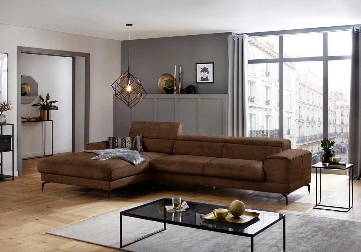 W.SCHILLIG Ecksofa piedroo L-Form mit Kopfteilverstellung braun