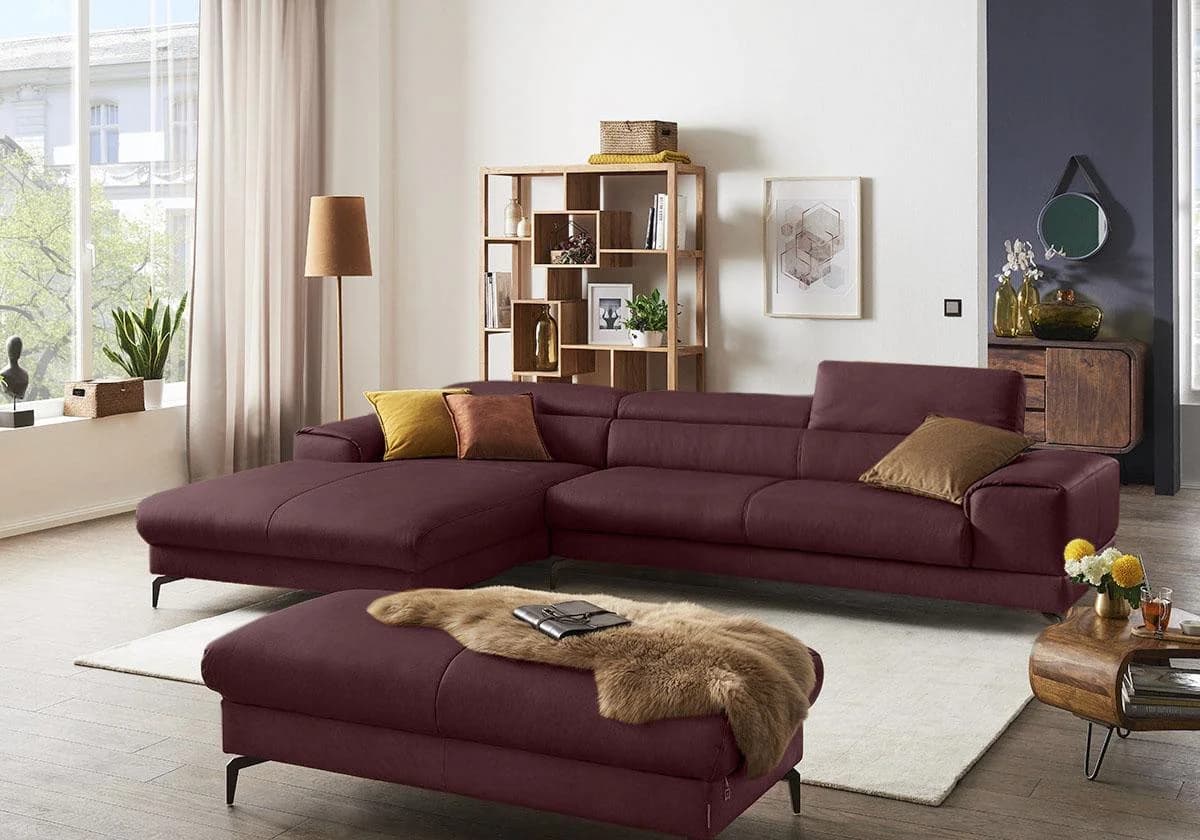 W.SCHILLIG Ecksofa piedroo burgundy mit motorischer Sitztiefenverstellung
