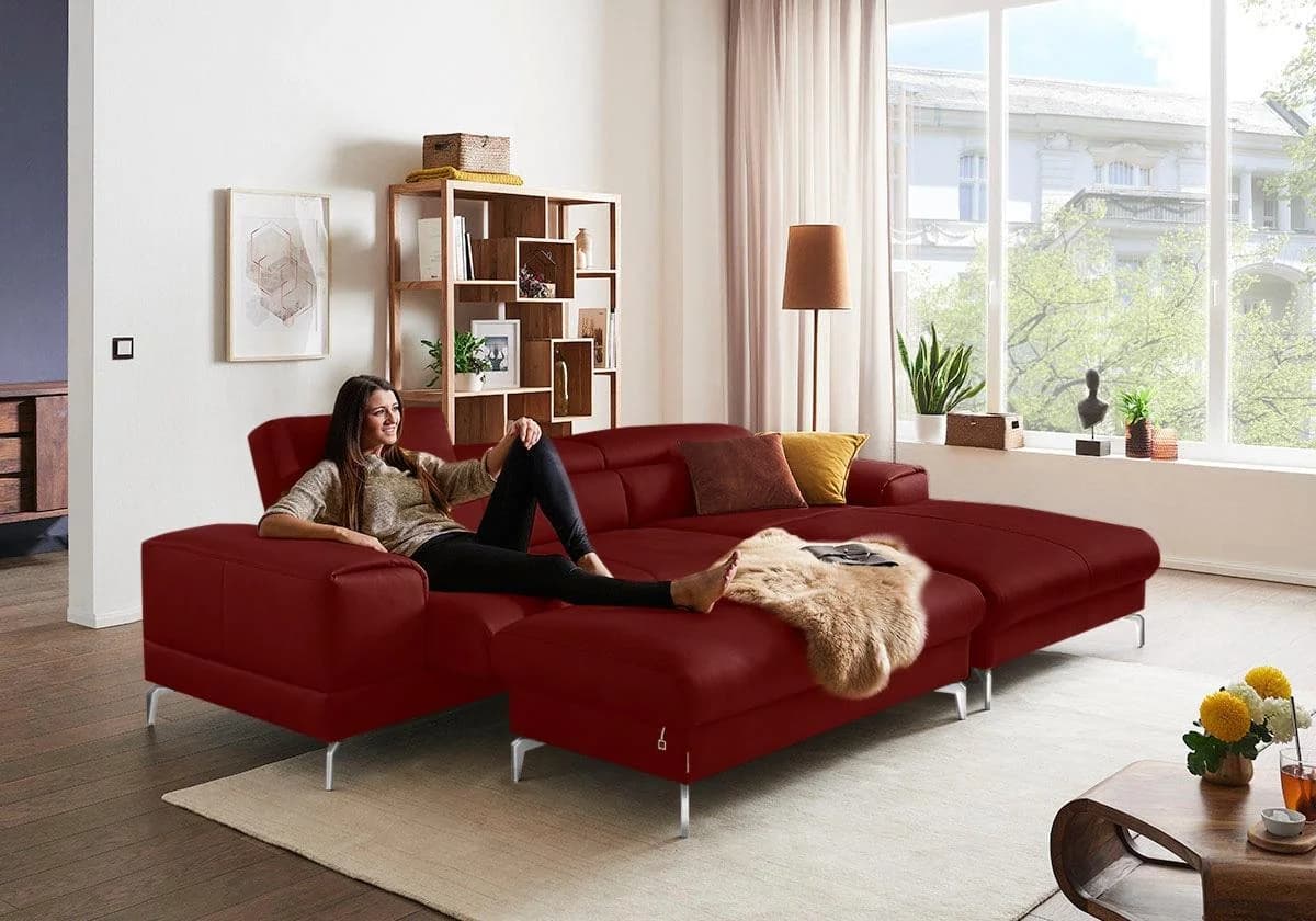 W.SCHILLIG Polsterhocker piedroo Ruby Rot Leder Chrom