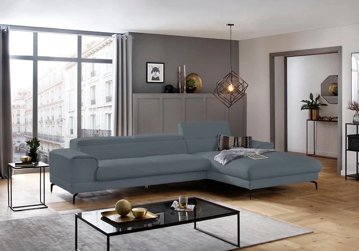 W.SCHILLIG Ecksofa piedroo L-Form Blau Longlife Leder