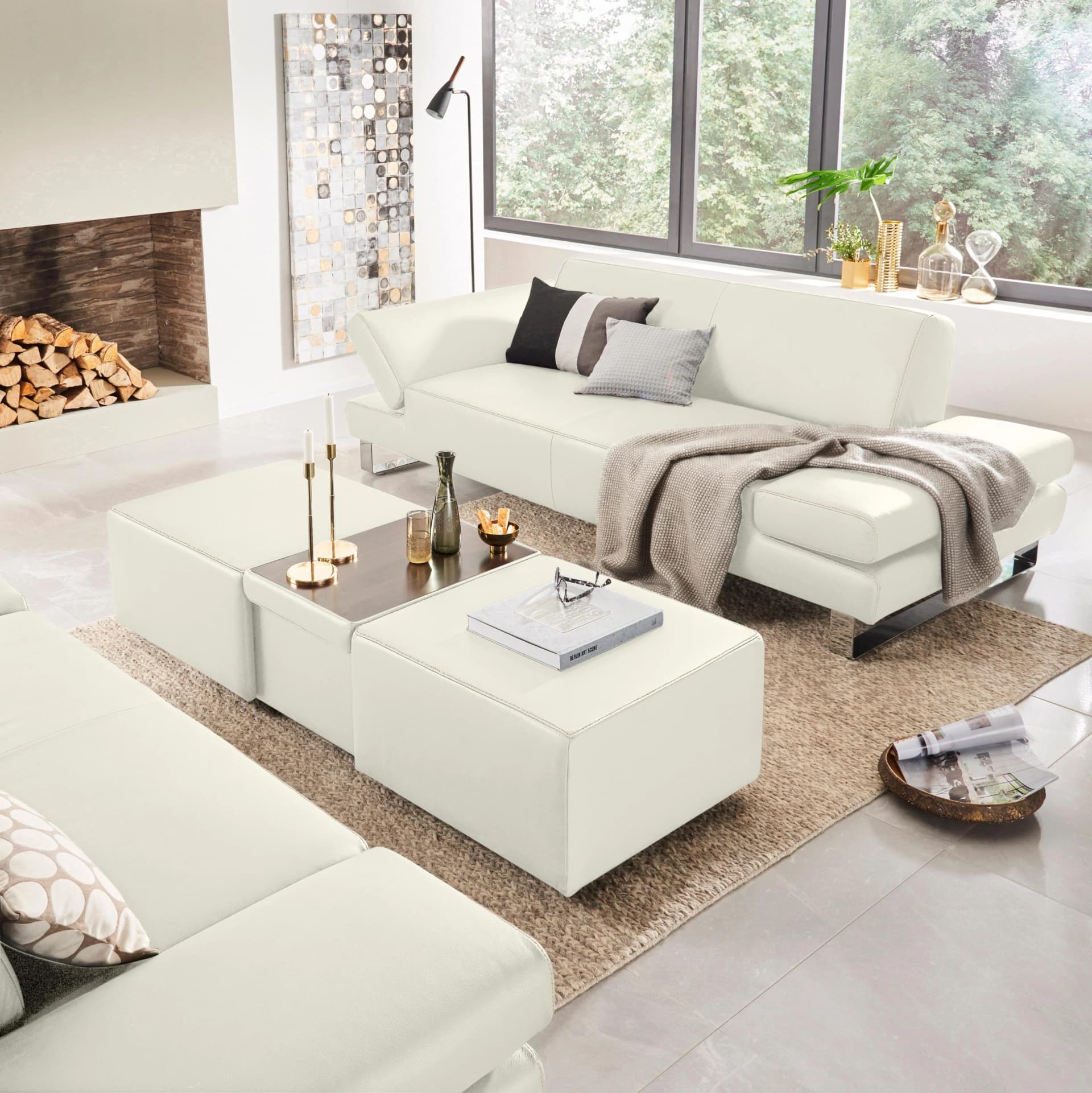 W.SCHILLIG taboo 2-Sitzer Sofa Weiß Leder Armlehnenverstellung