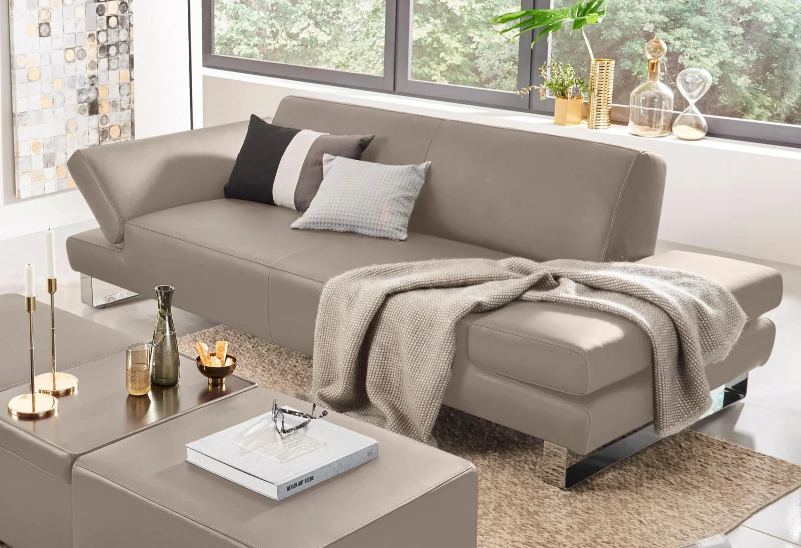 W.SCHILLIG Sofa taboo 3-Sitzer Leder braun mit Armlehnenverstellung