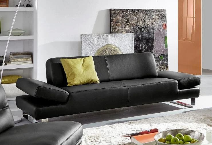 W.SCHILLIG 2-Sitzer Sofa taboo Schwarz Longlife Leder mit Armlehnenverstellung