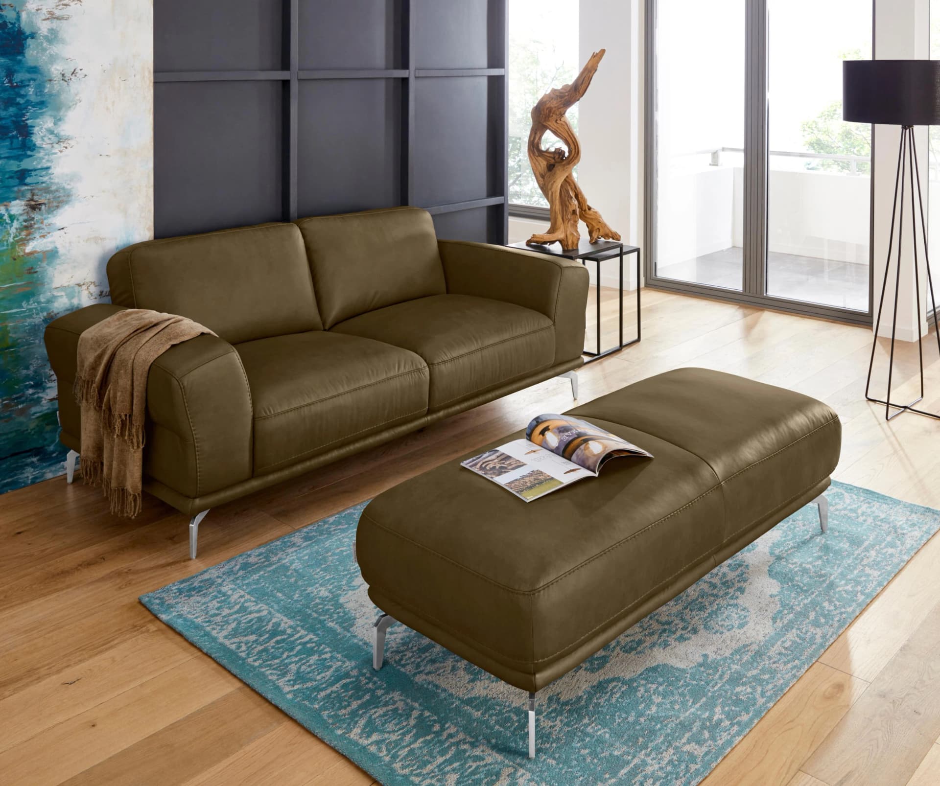 W.SCHILLIG 2-Sitzer Sofa montanaa Grün Longlife Leder Vintage