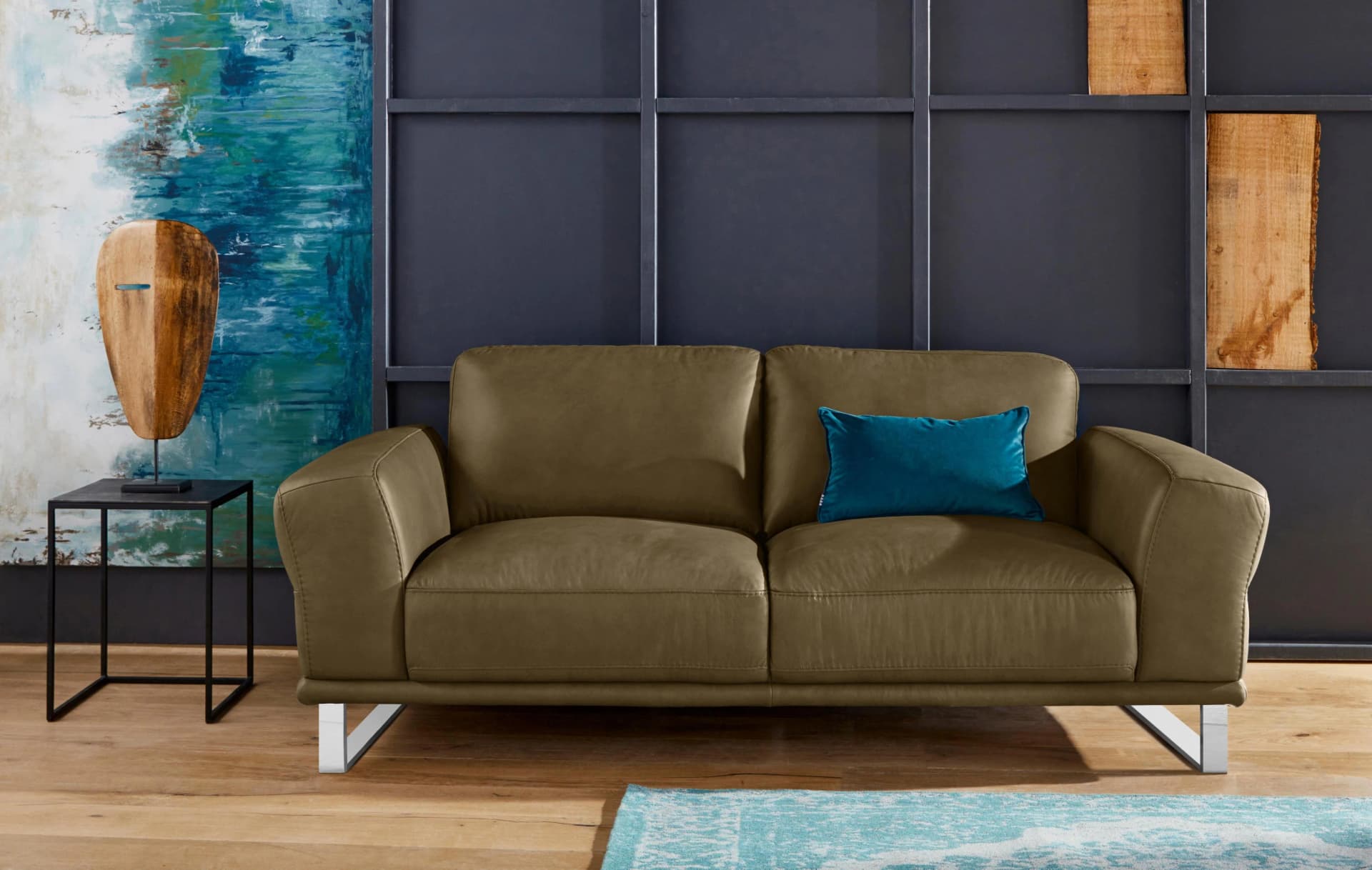 W.SCHILLIG Montanaa 2-Sitzer Sofa Grün Longlife Leder Metallkufen