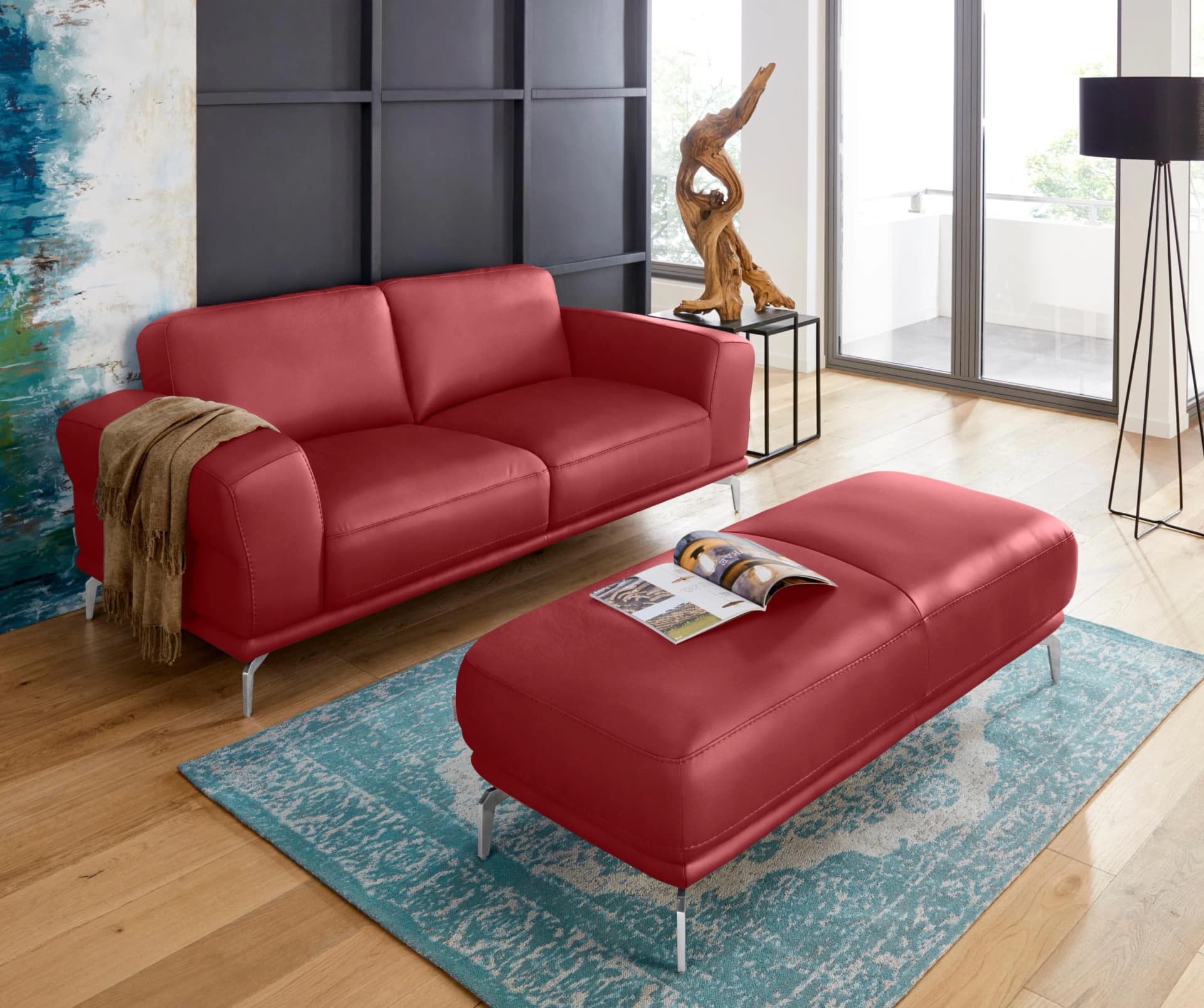 W.SCHILLIG 2-Sitzer Sofa "montanaa" Ruby Red Longlife Leder