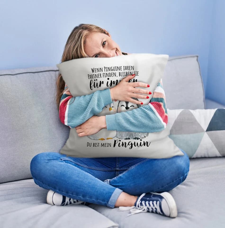 speecheese Dekokissen Pinguinpärchen Aquarell mit Spruch