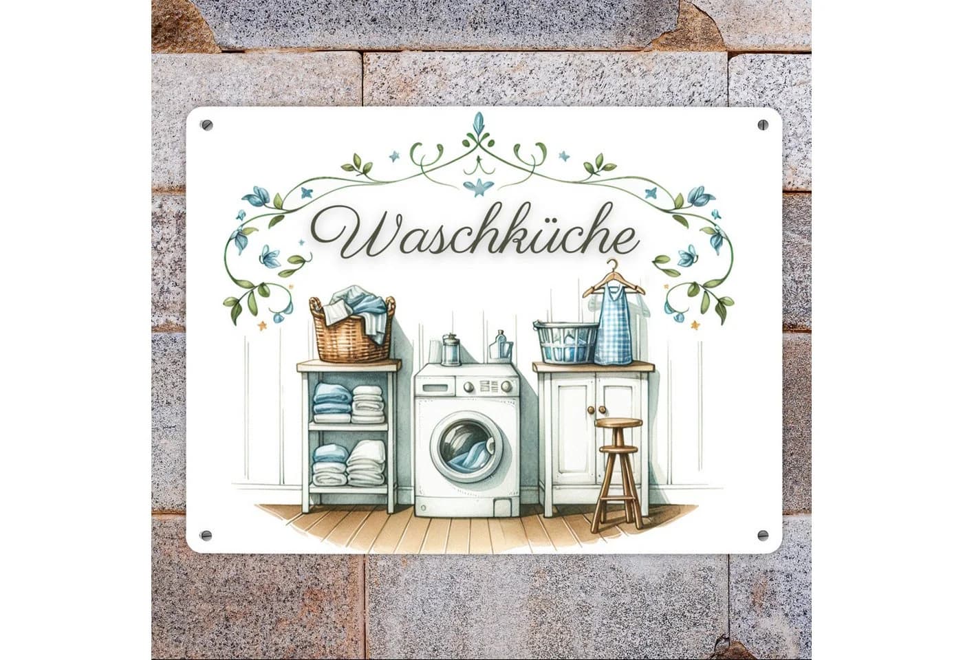 speecheese Metallschild Waschküche Metallschild XXL 28x38 cm