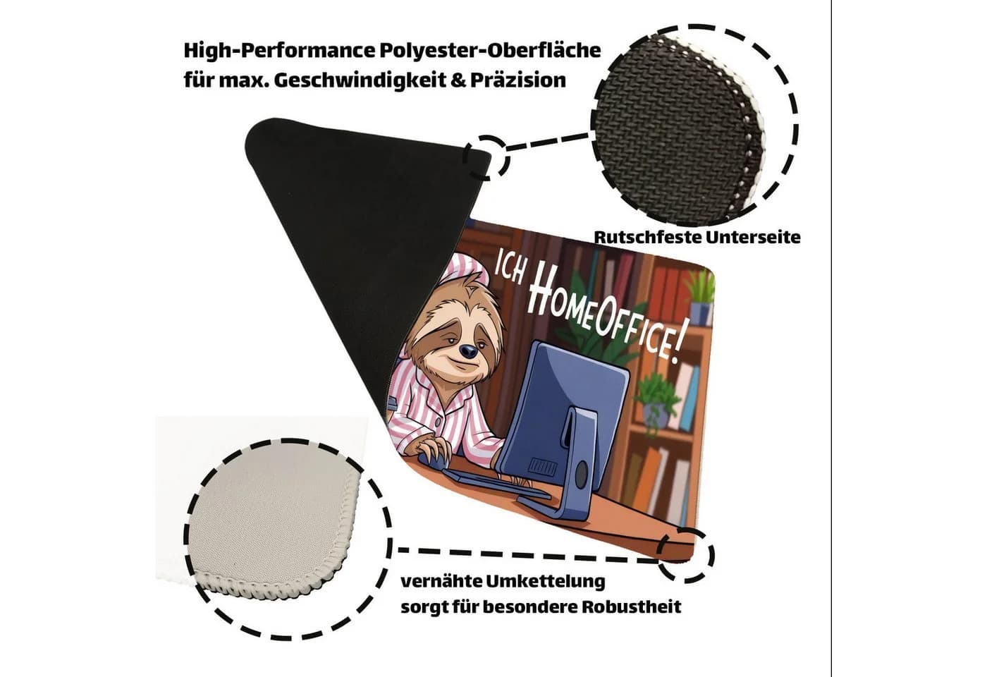 speecheese Schreibtischunterlage Faultier im Homeoffice 69x31cm XXL Mauspad