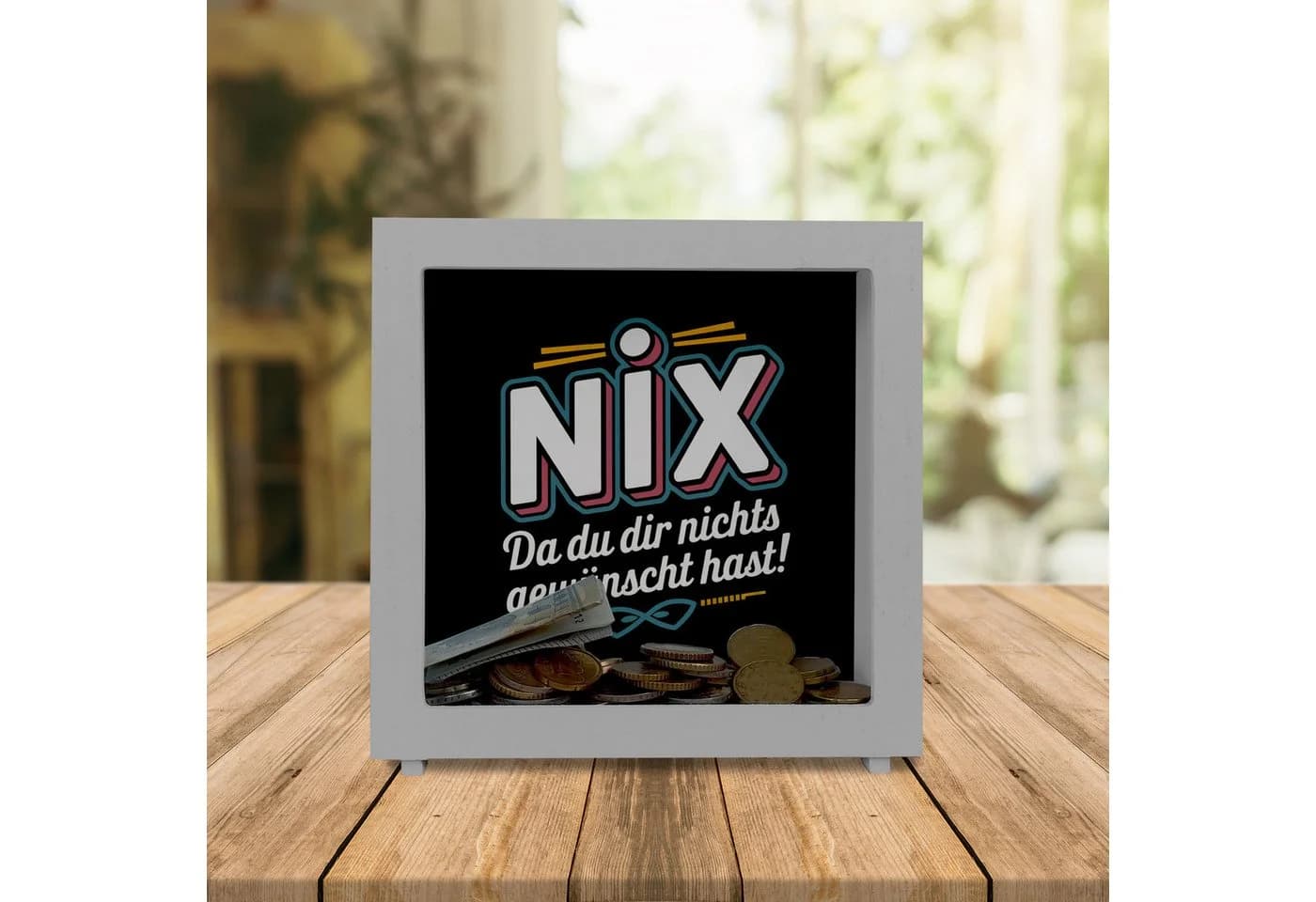 speecheese Spardose NIX Rahmen Schwarz Holz