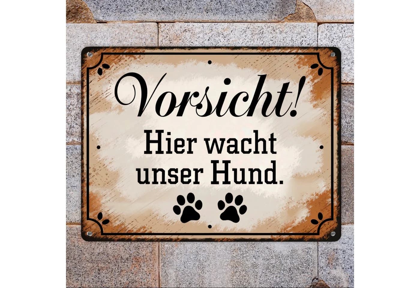 speecheese Metallschild "Vorsicht Hier wacht unser Hund" XXL Vintage