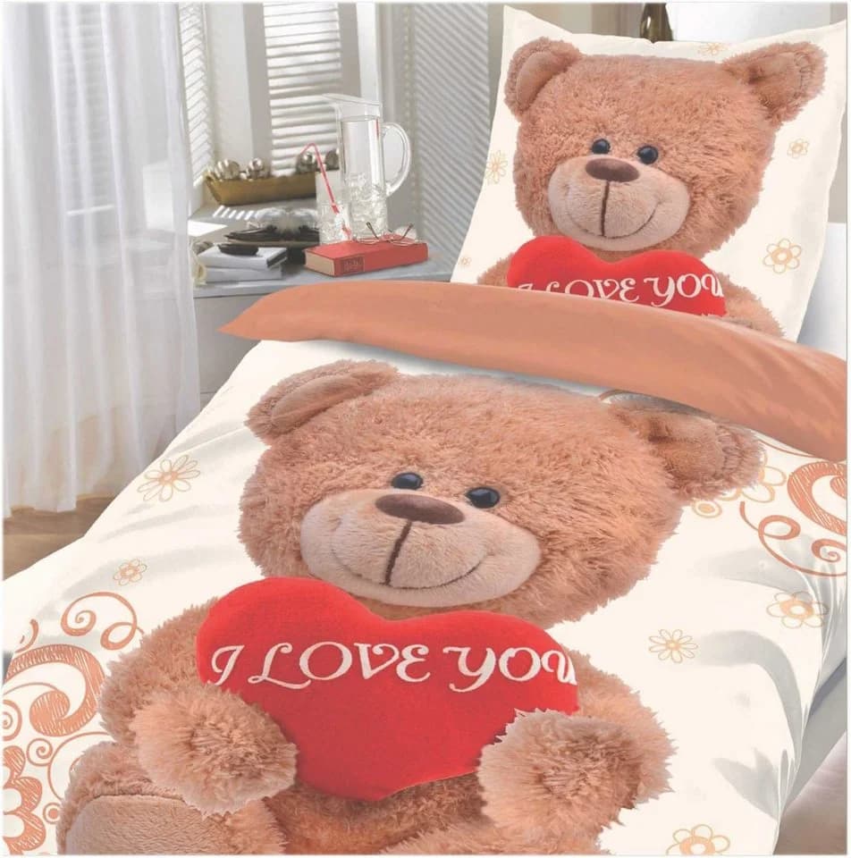 Casa Colori Kinderbettwäsche Bär I Love You Microfaser 2-teilig