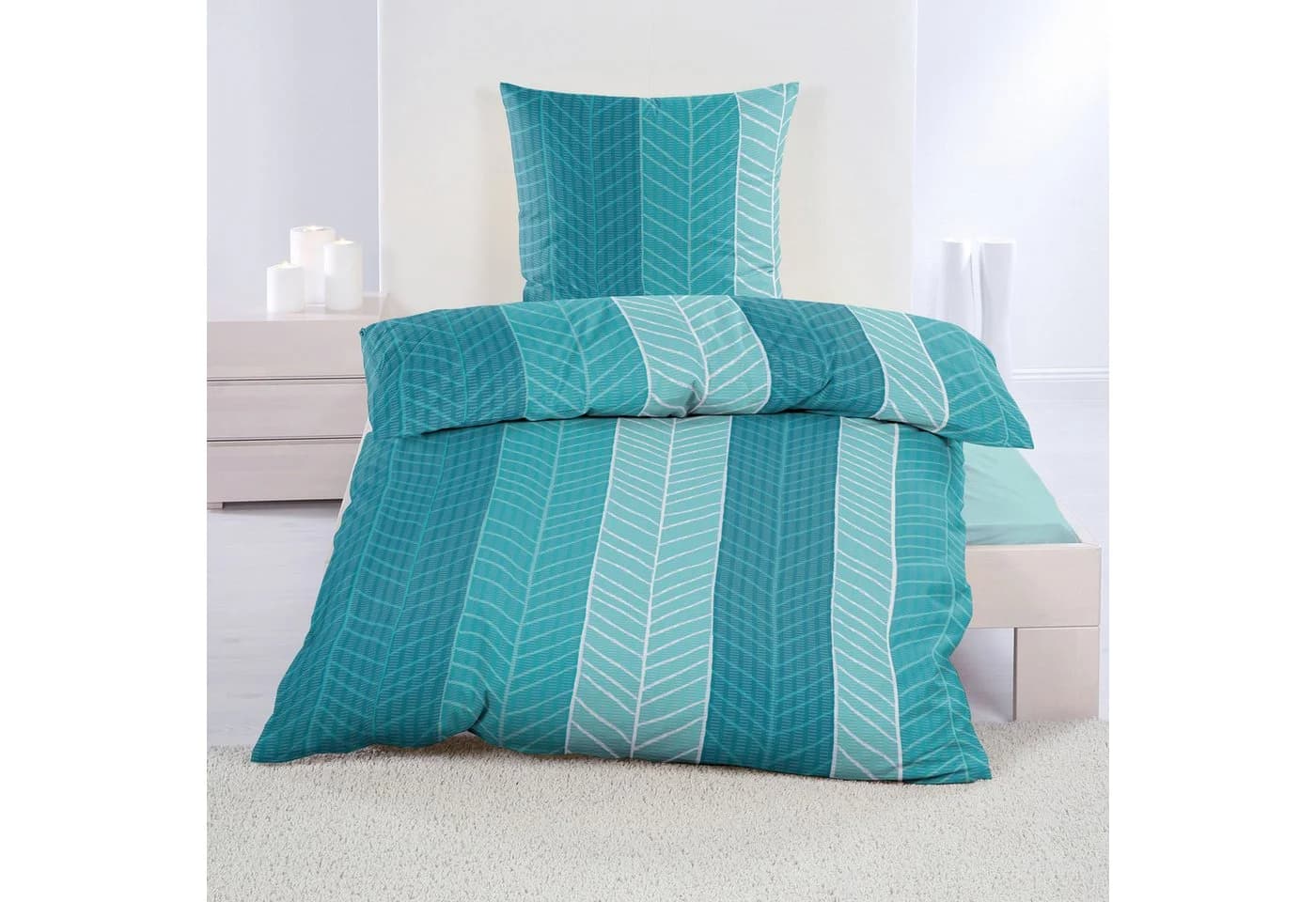 Casa Colori Bettwäsche Seersucker 2-tlg. 135x200 Reißverschluss Microfaser Petrol Türkis