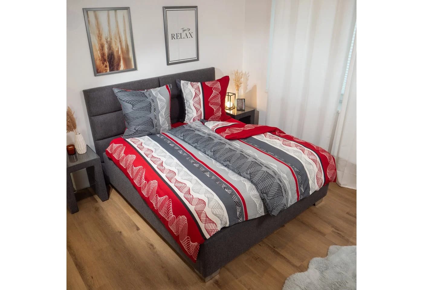 Casa Colori Bettwäsche Set Seersucker Rot Grau Microfaser