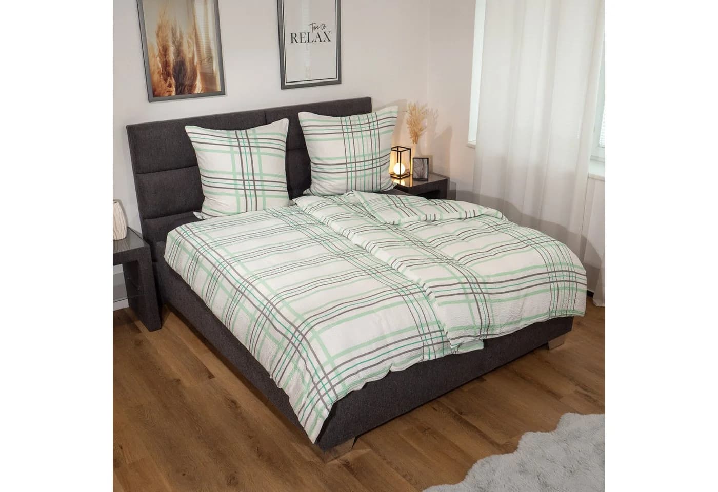Casa Colori Bettwäsche Seersucker 2-tlg. Streifen Weiß Mint Grau