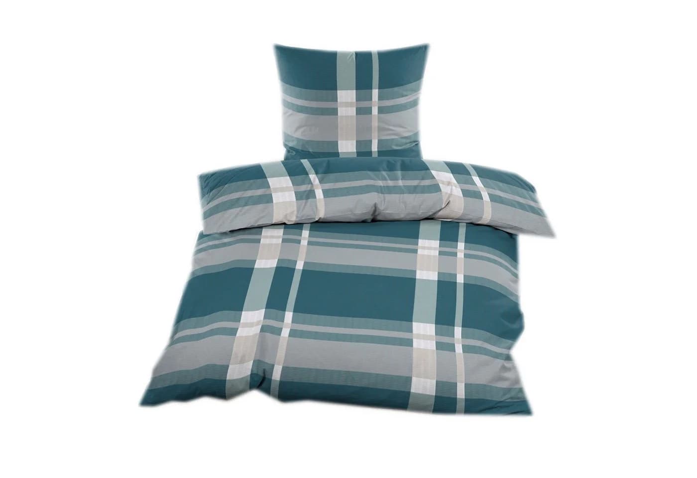 Casa Colori Seersucker Bettwäsche 4-tlg. Grün Grau kariert Polyester