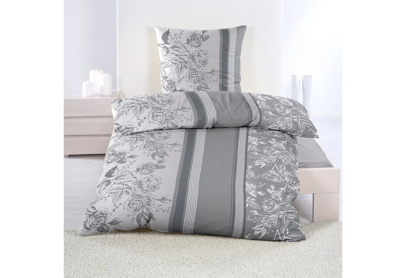 Casa Colori Bettwäsche Biber Grau Anthrazit 100% Baumwolle